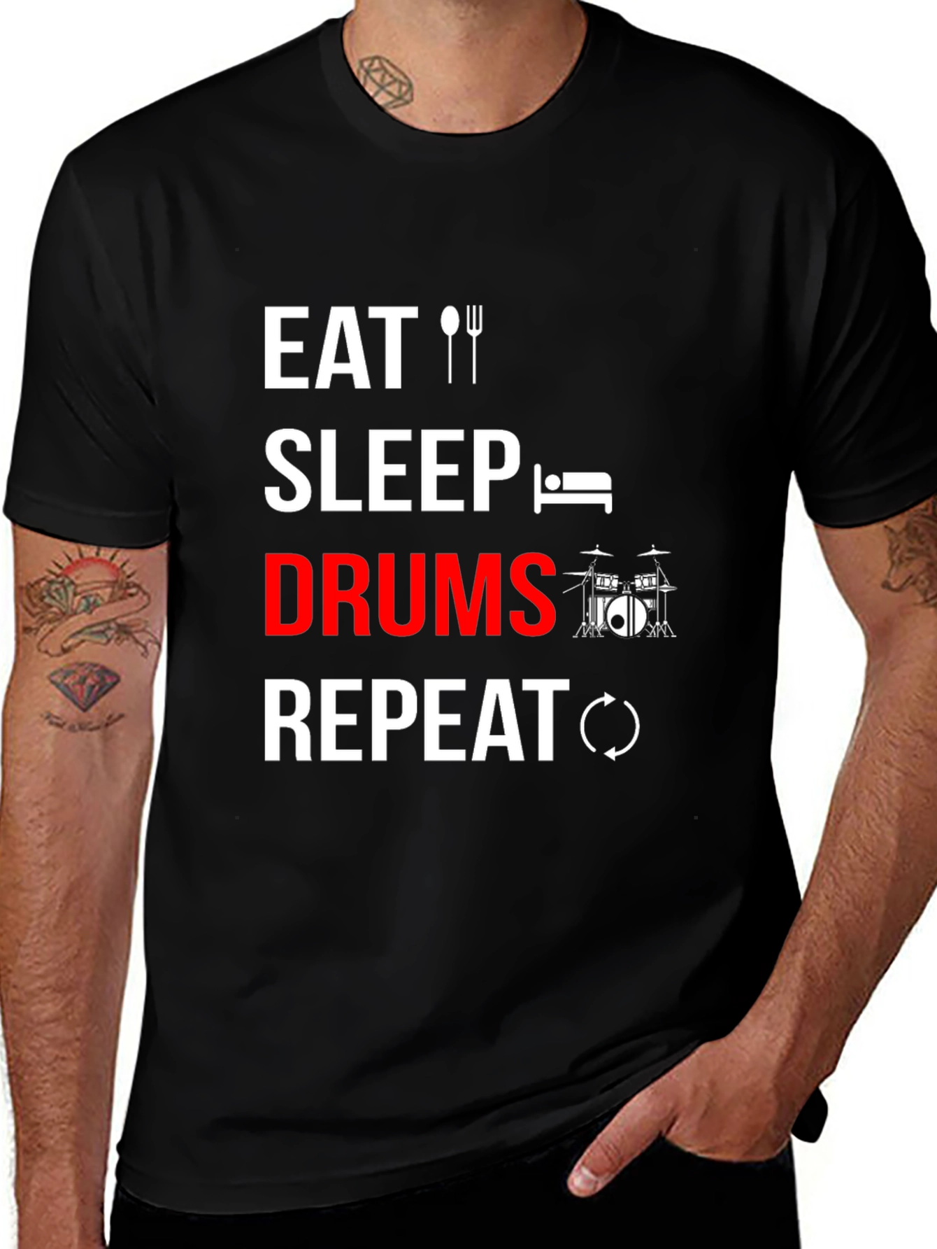 Variant 11 of Eat Sleep Drums Repeat T-Shirt - Music Lover Tee