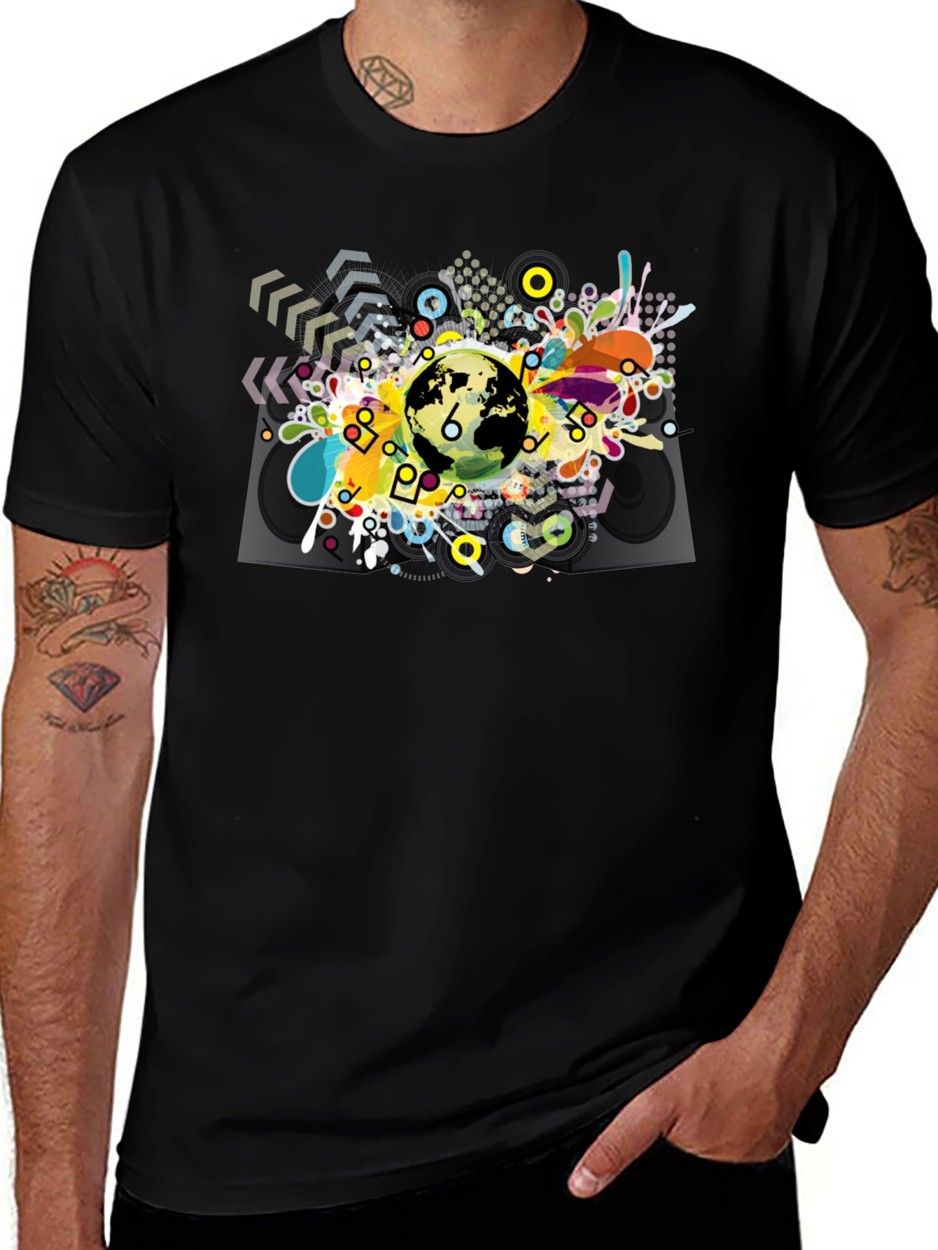 Variant 28 of Abstract Globe Graphic Black T-Shirt