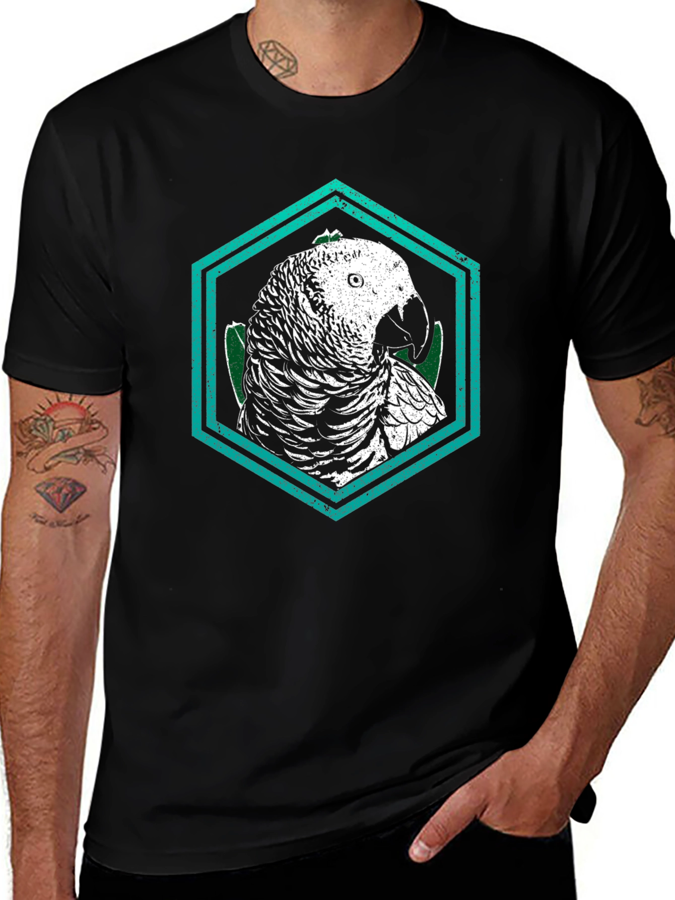 Variant 23 of Parrot Graphic Tee - Unique Hexagon Design