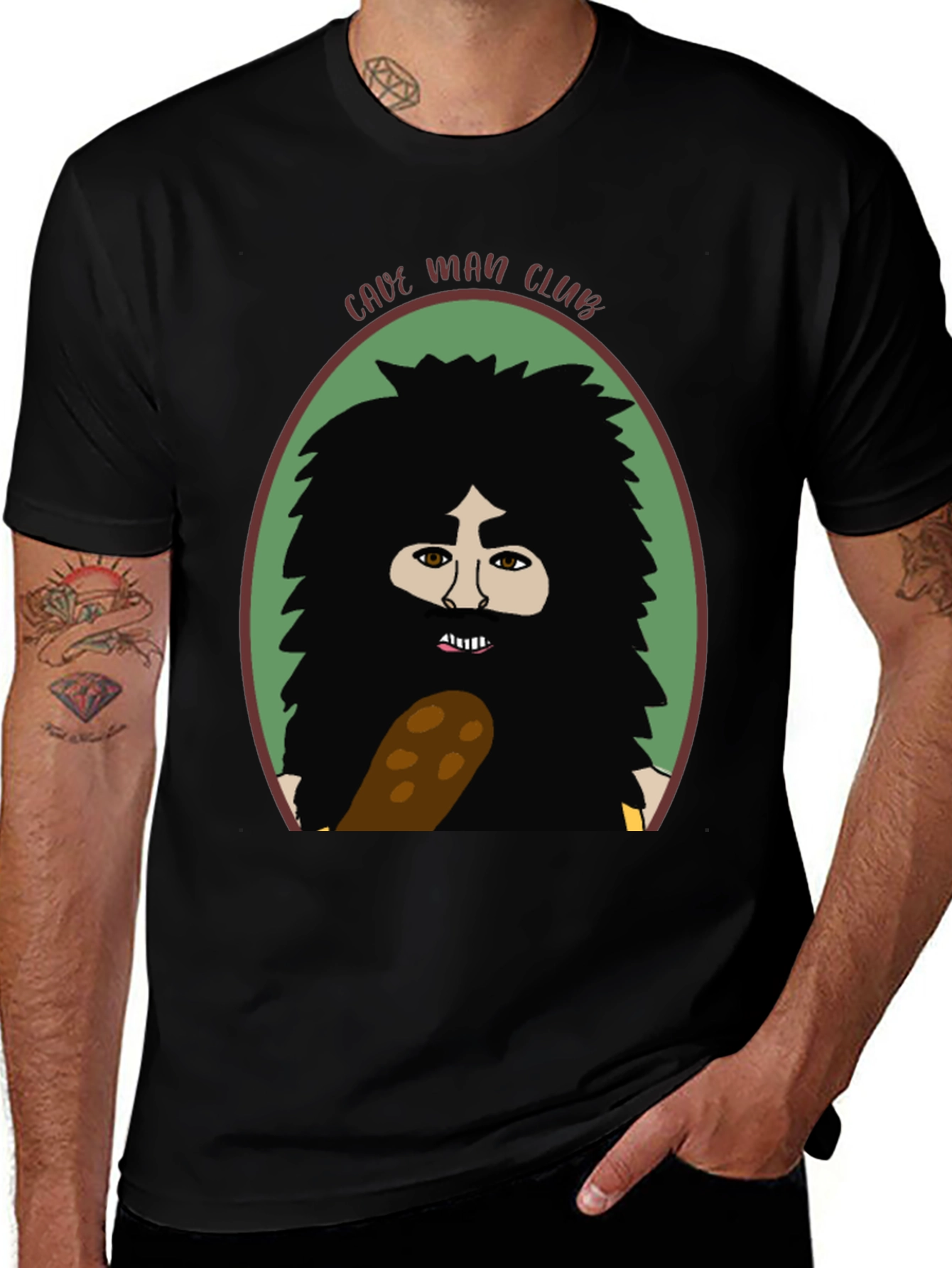 Cave Man Club Black T-Shirt Funny Graphic Tee