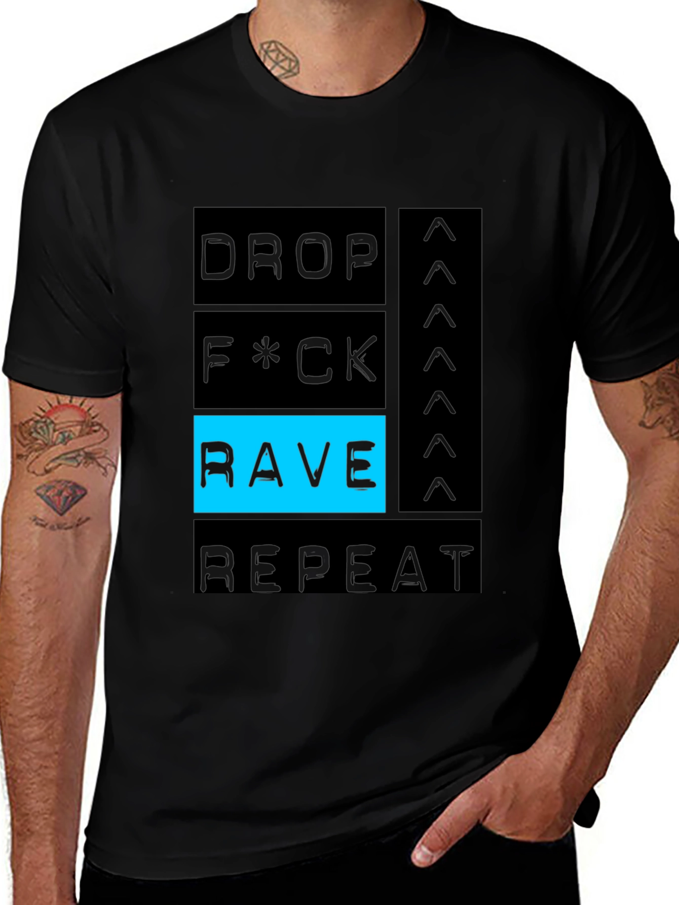 Variant 17 of Drop F*ck Rave Repeat Black Graphic Tee