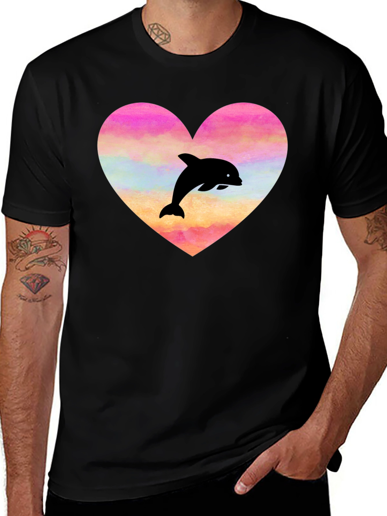 Variant 12 of Heart Dolphin Graphic Tee - Black T-Shirt
