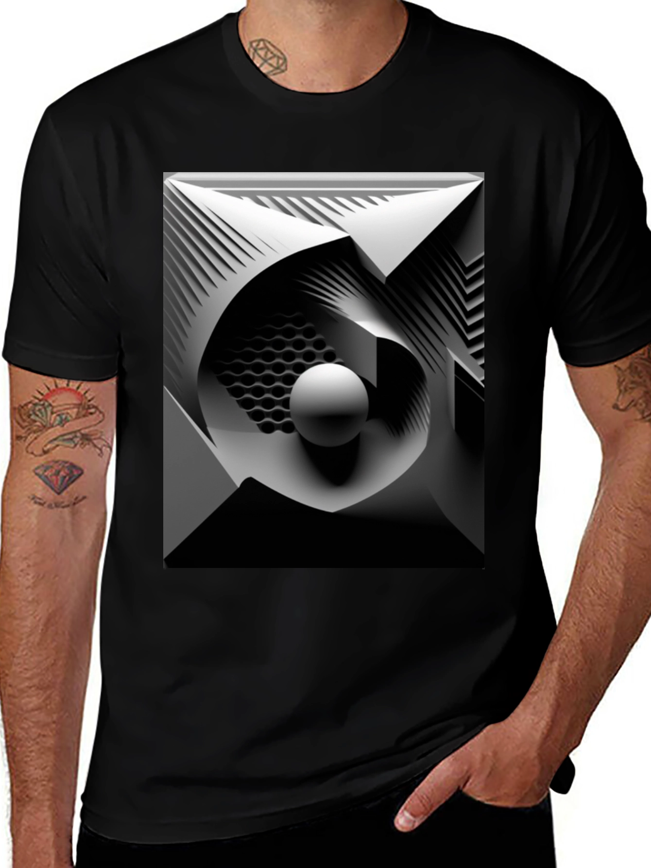 Abstract Geometric Art Black T-Shirt