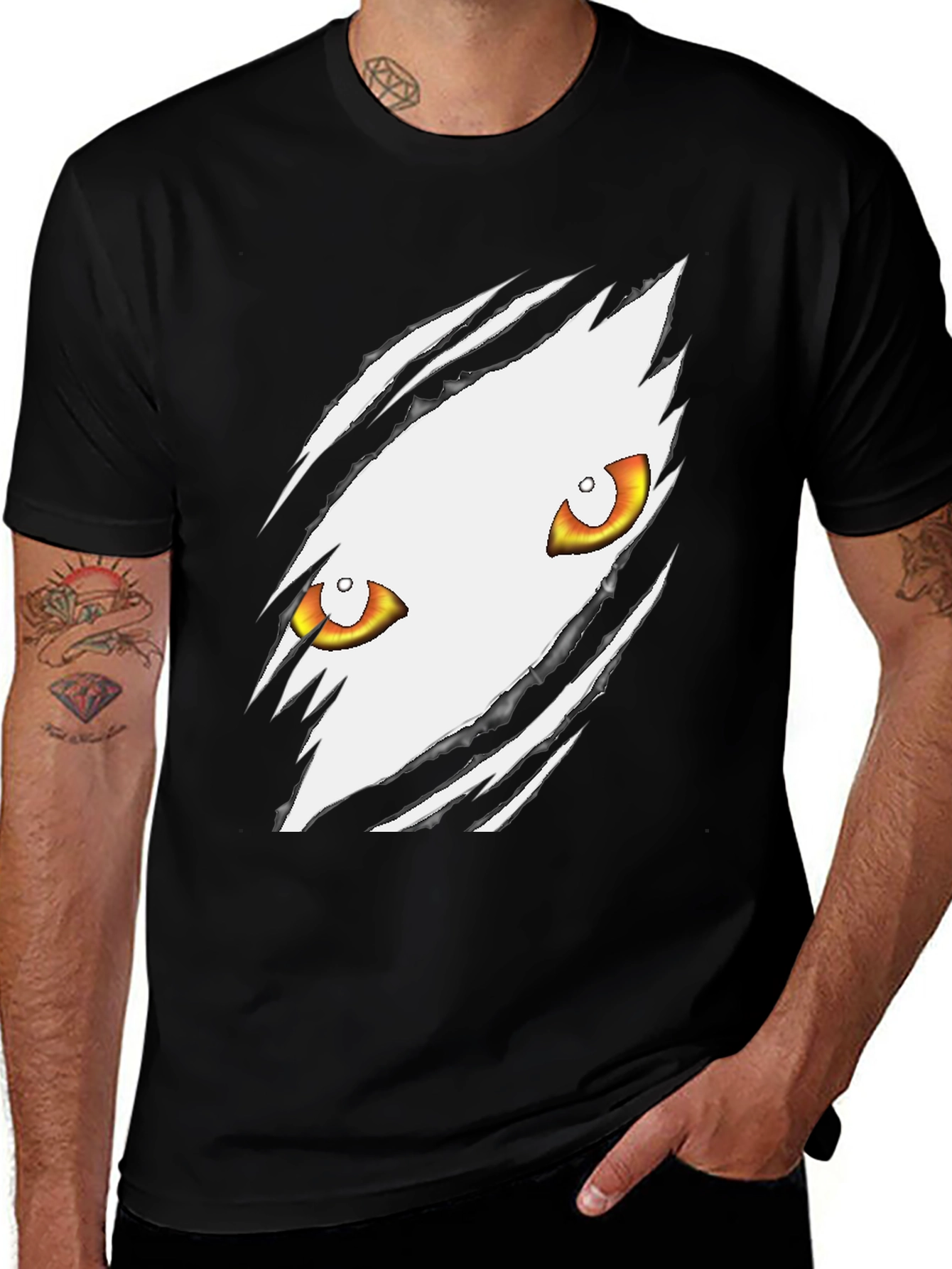 Variant 20 of Men's Black Graphic T-Shirt with Ripped Eye Design