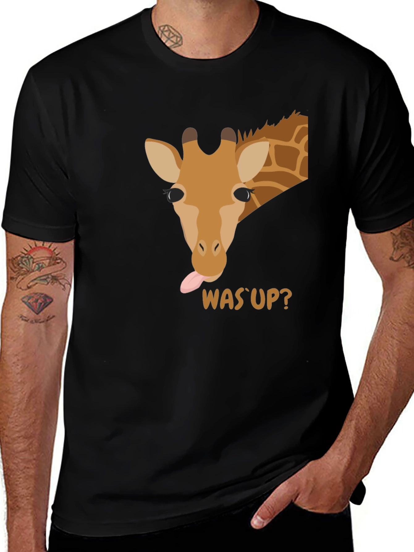 Variant 21 of Giraffe Was' Up? Black Graphic Tee