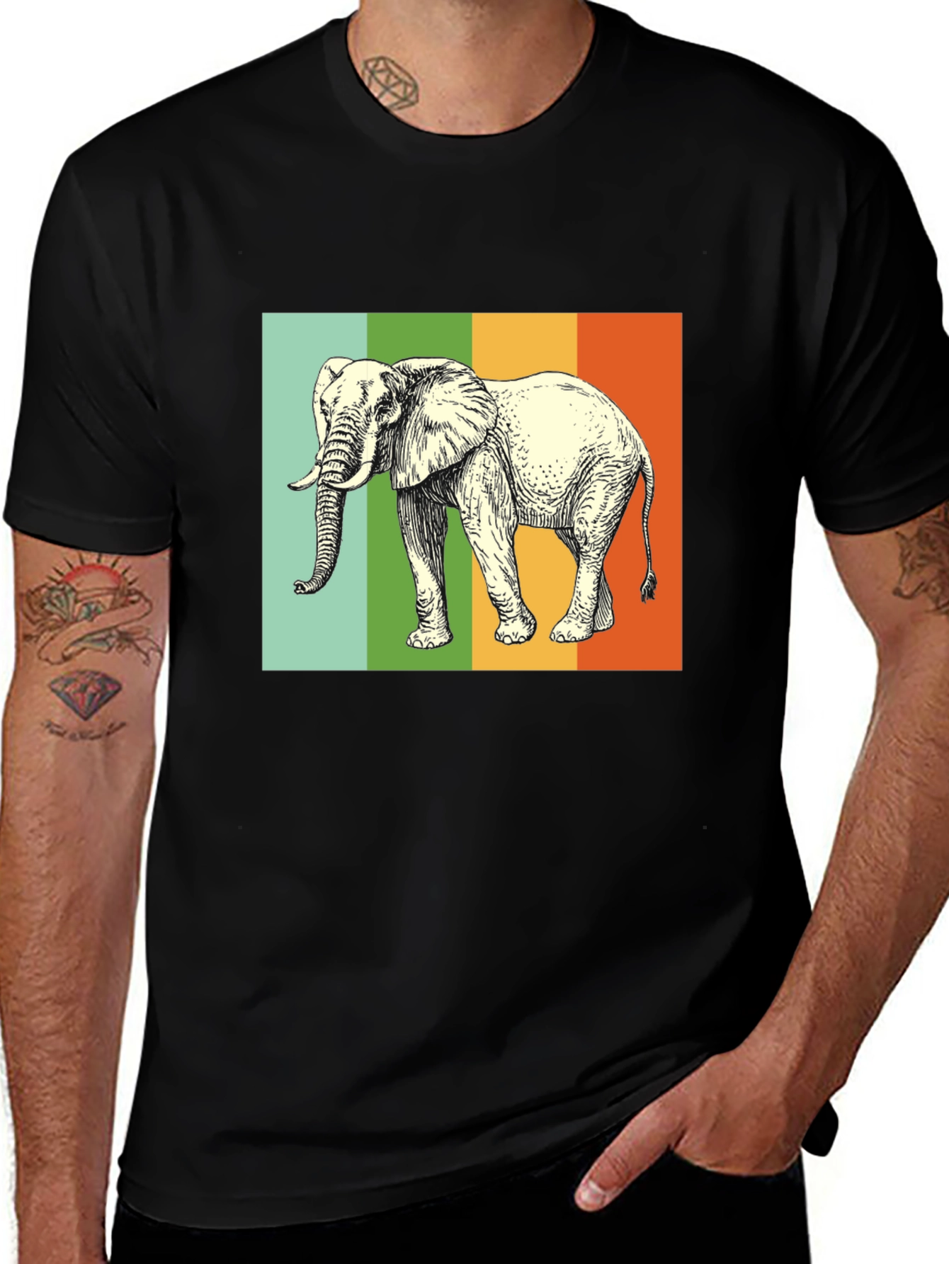 Variant 26 of Elephant Graphic T-Shirt - Striped Background