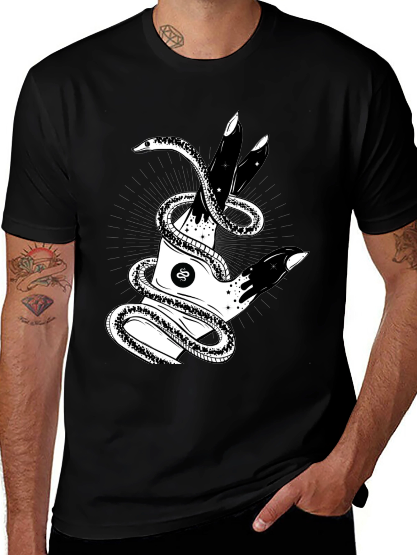 Variant 6 of Mystic Snake & Hand Graphic Tee - Black