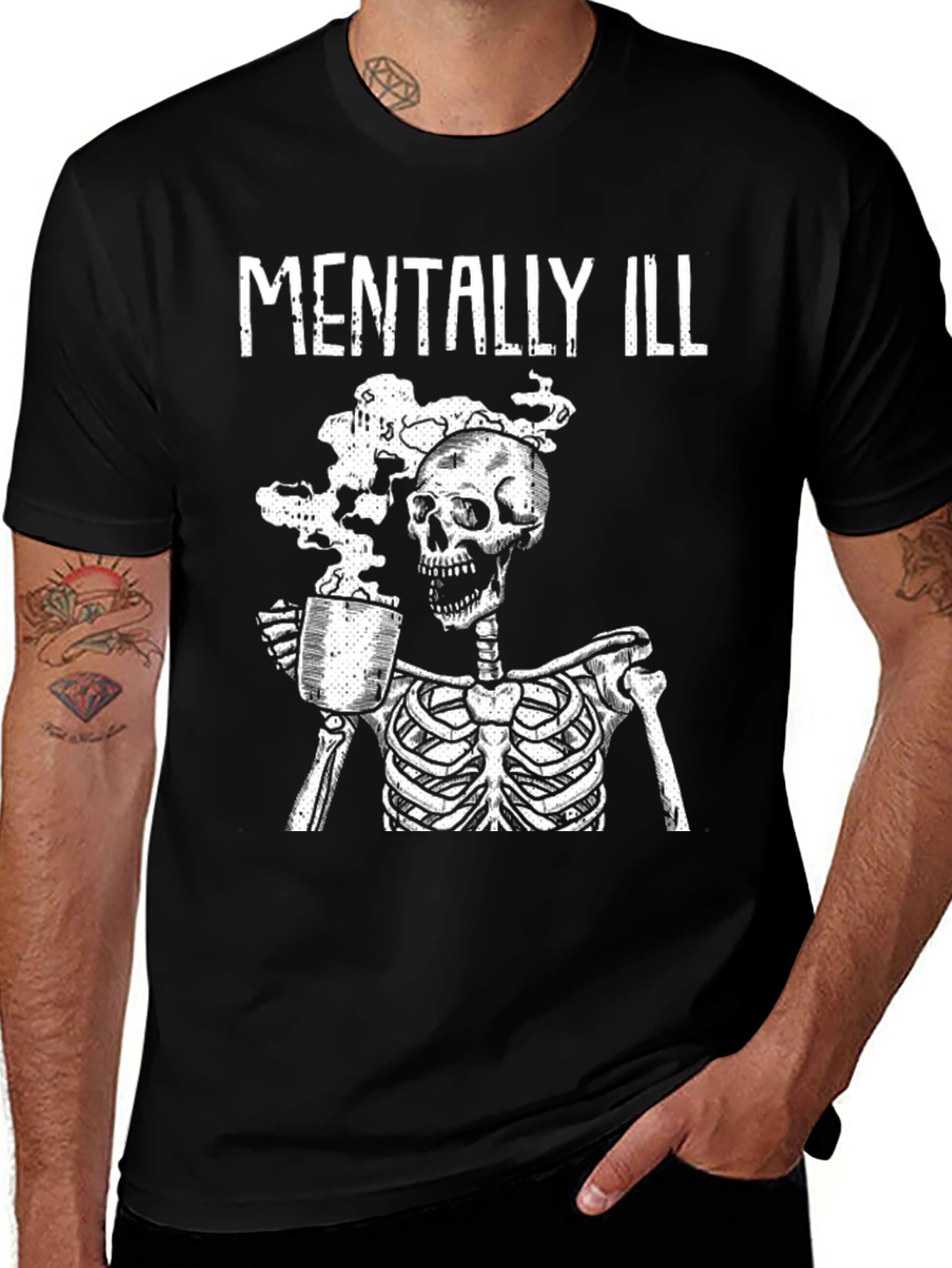 Variant 18 of Mentally Ill Skeleton Coffee T-Shirt