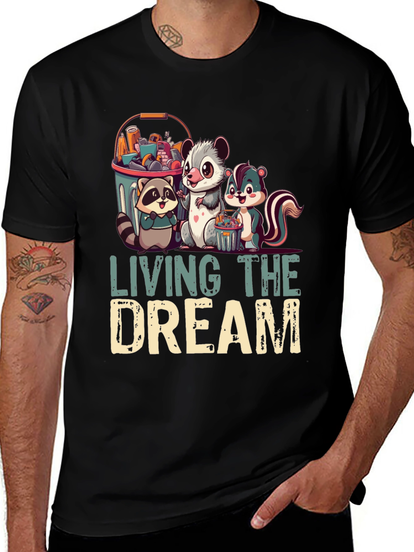 Variant 8 of Living the Dream T-Shirt - Raccoon, Opossum, Skunk