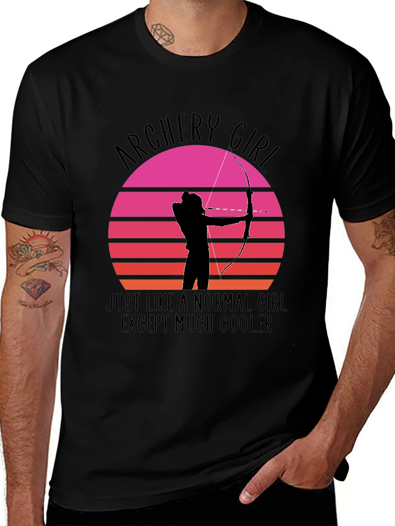 Variant 19 of Archery Girl T-Shirt - Sunset Silhouette Bow Hunter Tee