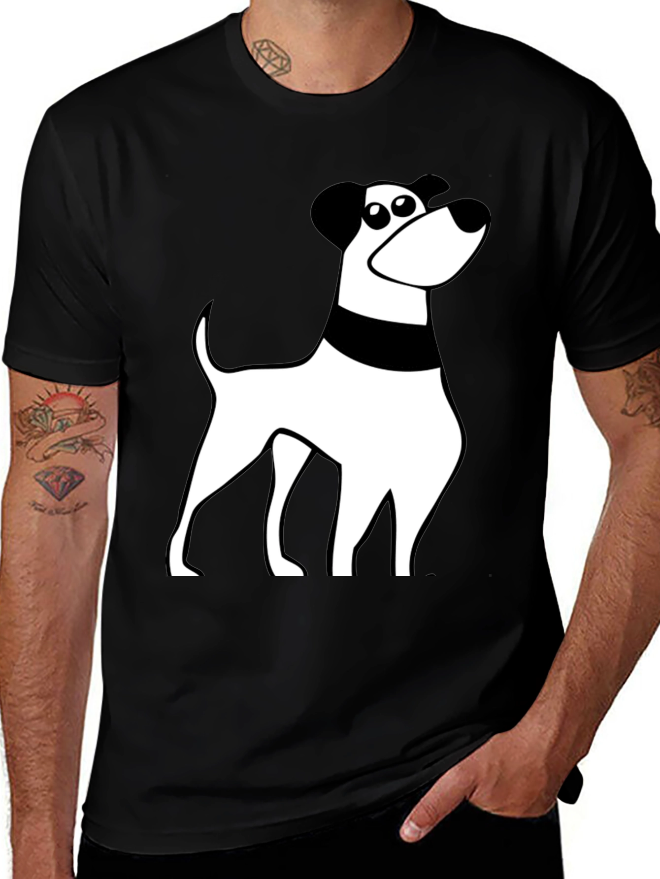 Variant 28 of Cartoon Dog Graphic Black T-Shirt