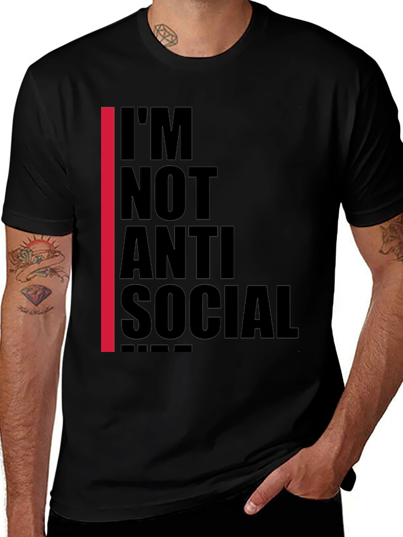 Variant 2 of I'm Not Anti-Social Black Graphic T-Shirt