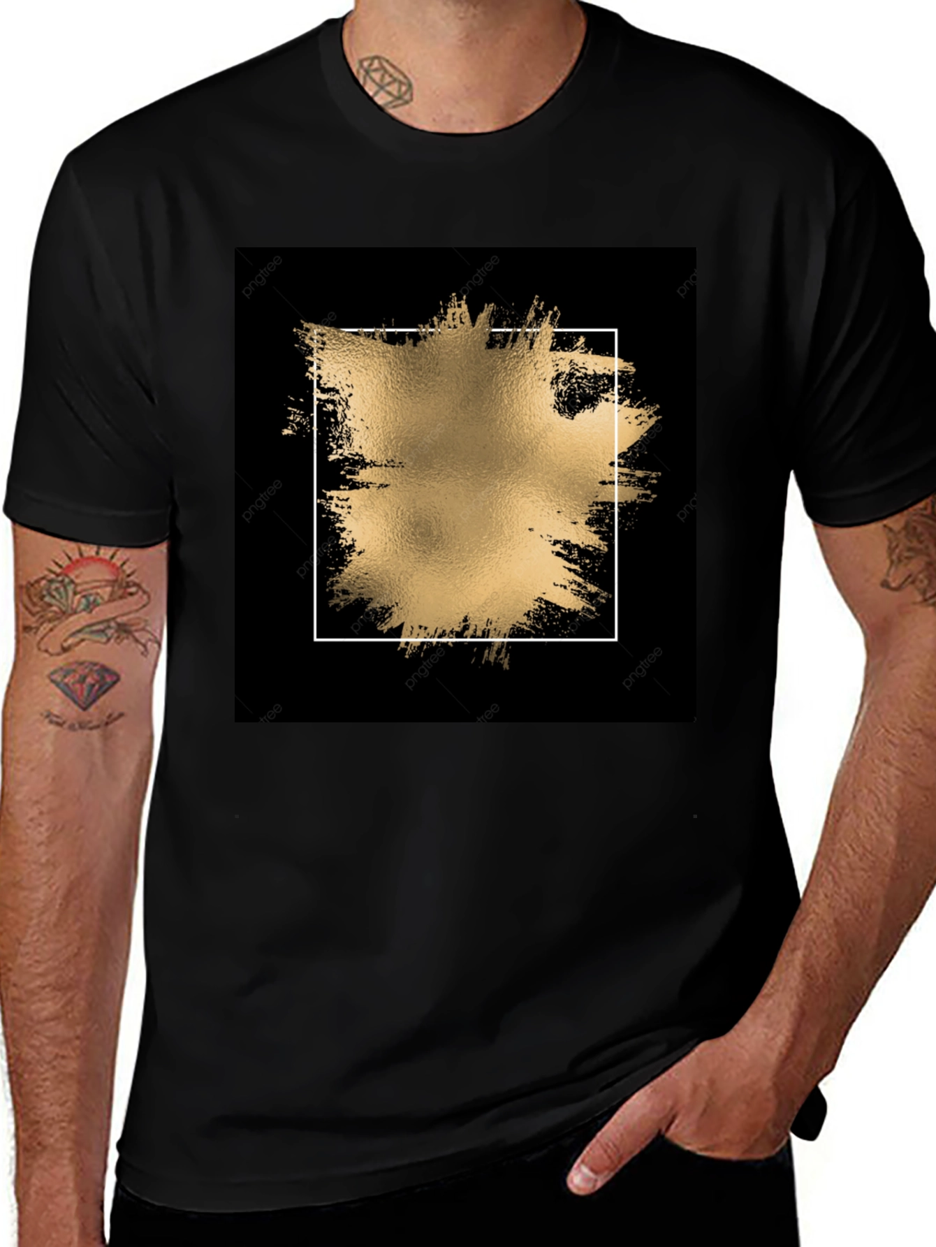 Variant 11 of Black Tee with Gold Abstract Square