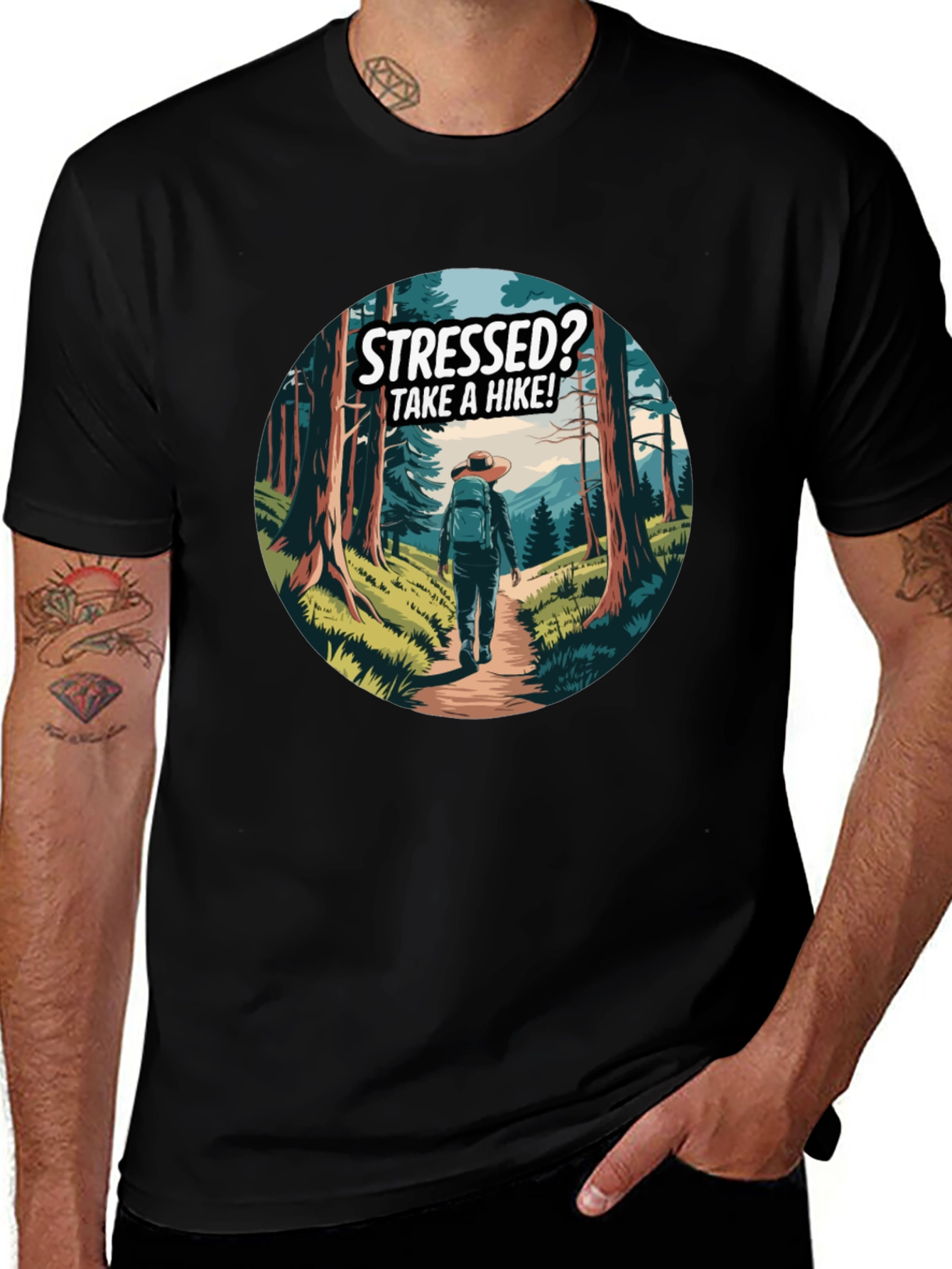 Variant 20 of Stressed? Take a Hike! Black Graphic Tee