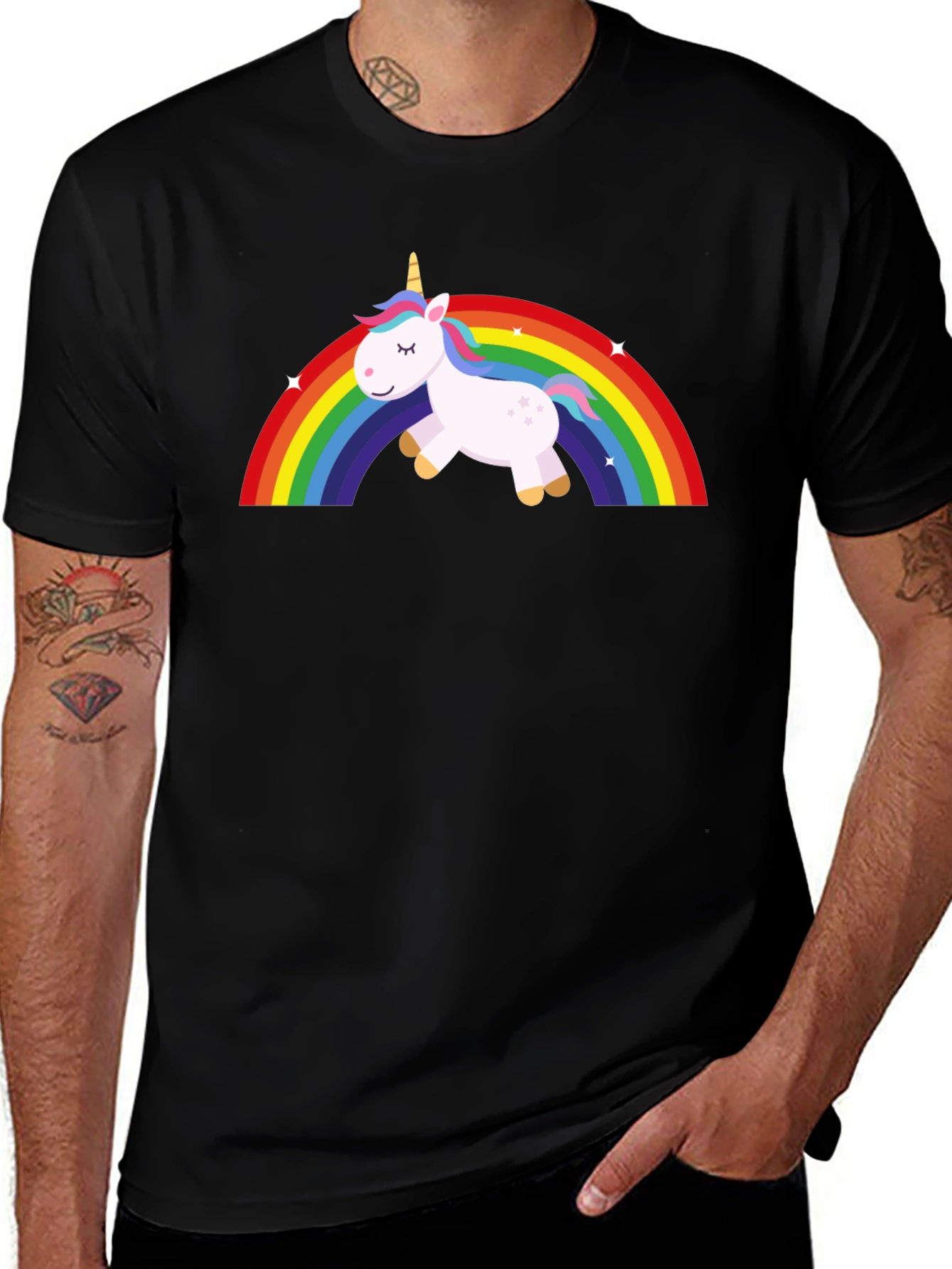 Variant 24 of Unicorn Rainbow Graphic Tee - Black Cotton T-Shirt