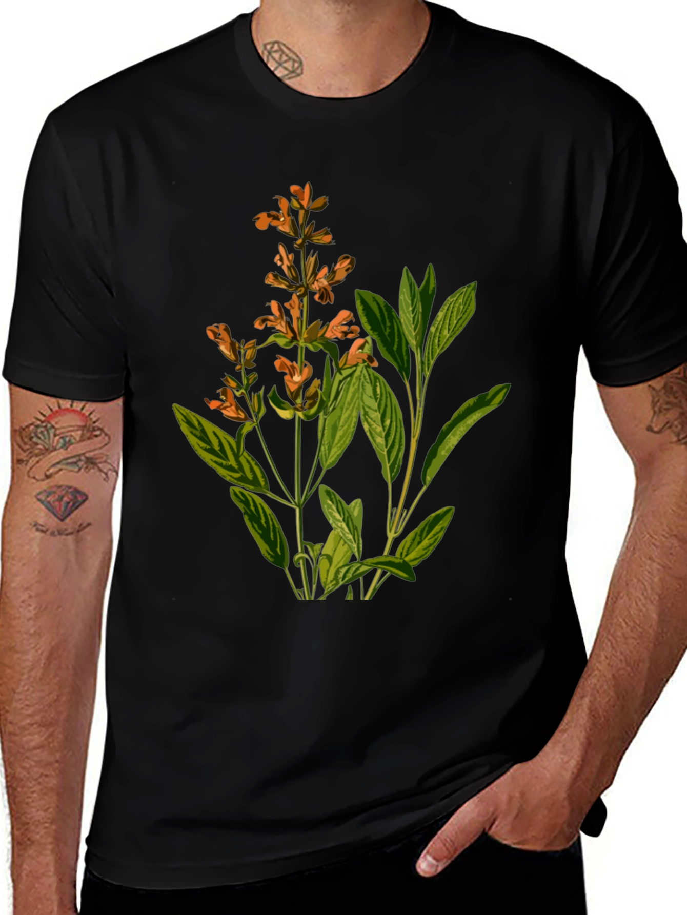 Variant 10 of Botanical Print Black T-Shirt