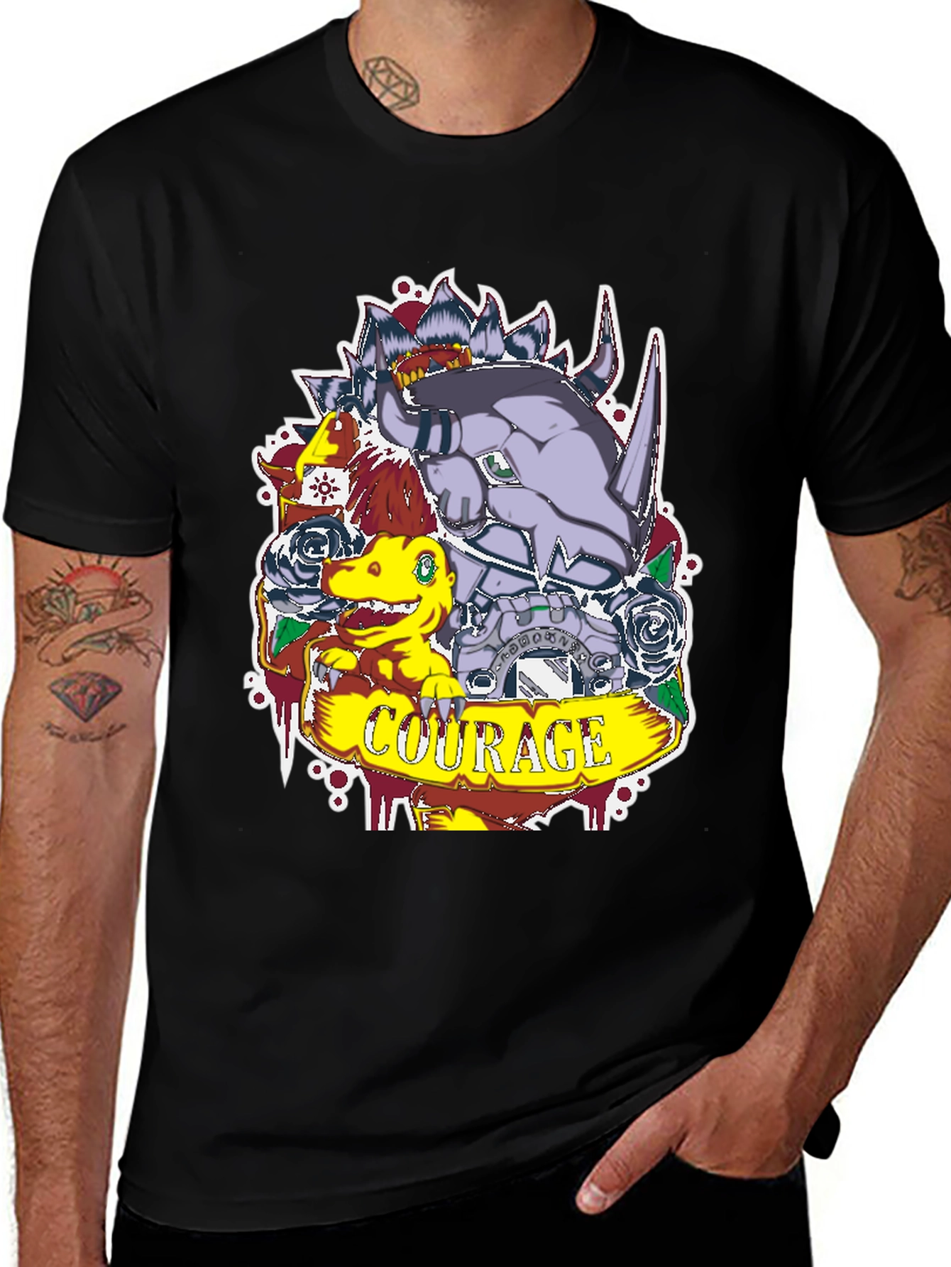 Variant 10 of Courage Digimon T-Shirt - Black Graphic Tee