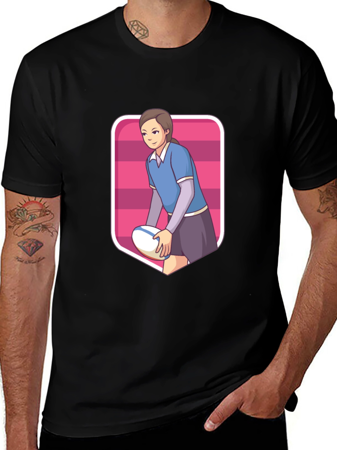 Variant 18 of Rugby Girl Graphic Tee - Sporty Cartoon Style