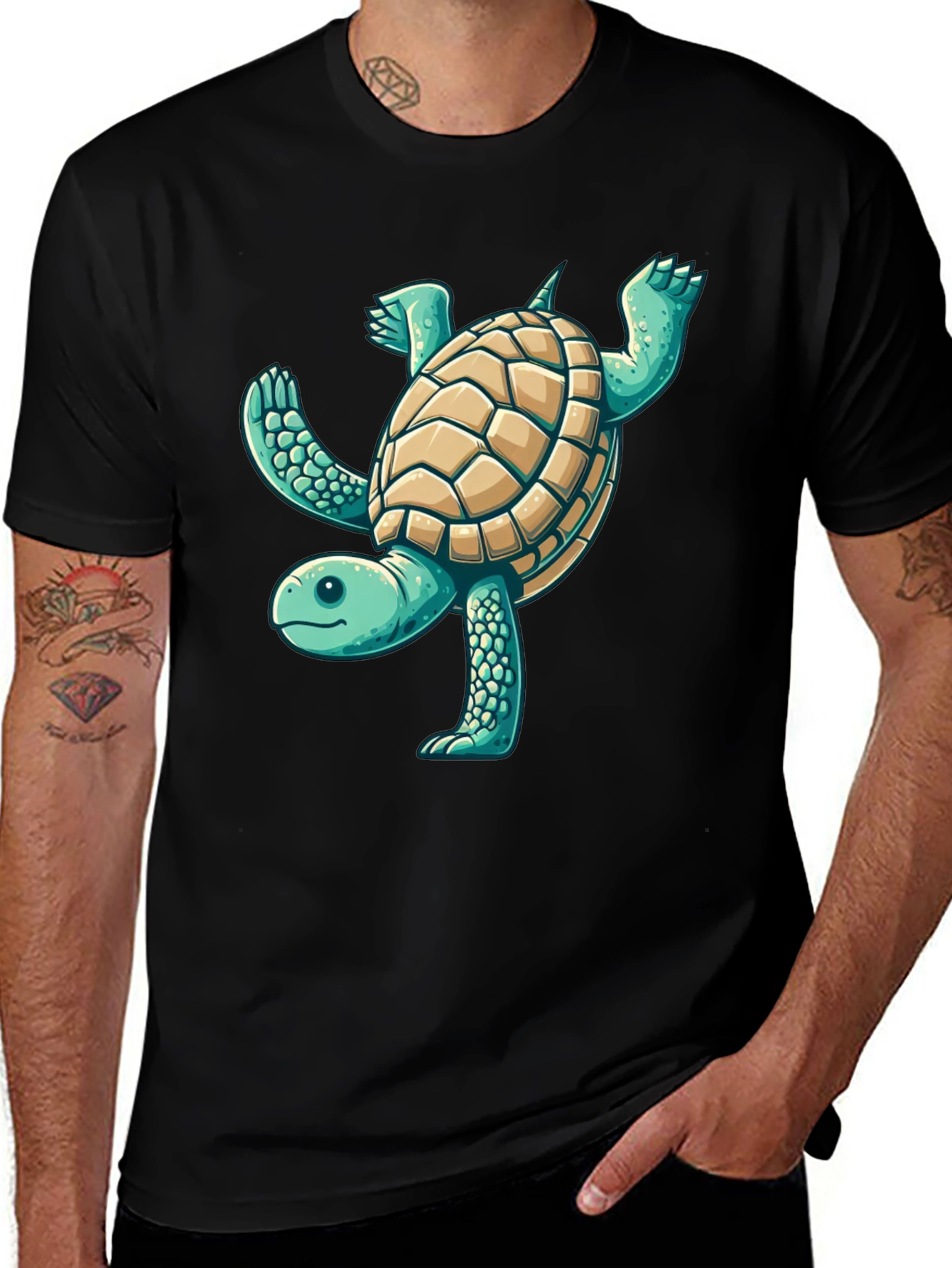Variant 4 of Fun Turtle Graphic Black T-Shirt
