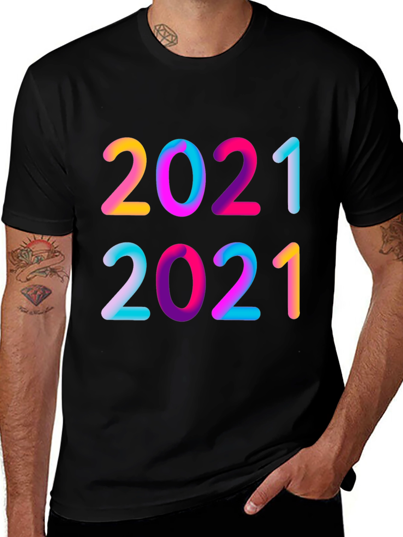 Variant 22 of Colorful 2021 Graphic Print Black T-Shirt