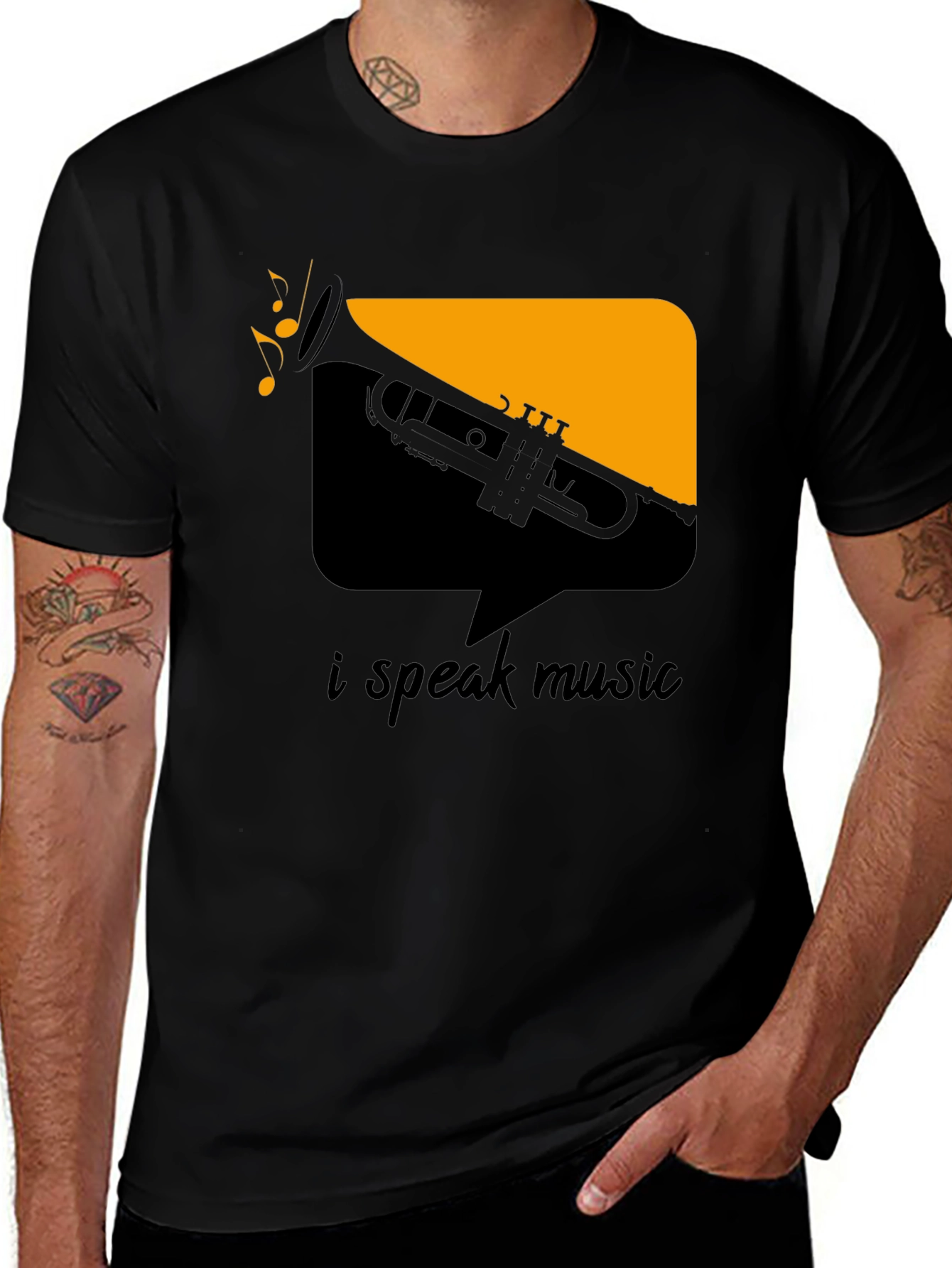 Variant 27 of I Speak Music Graphic Tee - Black Trumpet Design