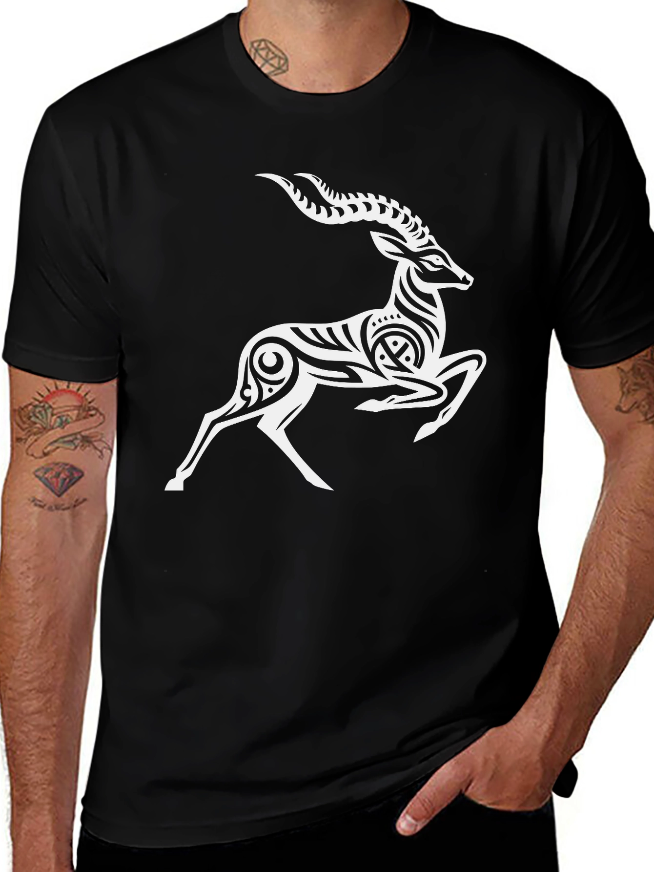 Variant 26 of Tribal Gazelle Graphic Black T-Shirt