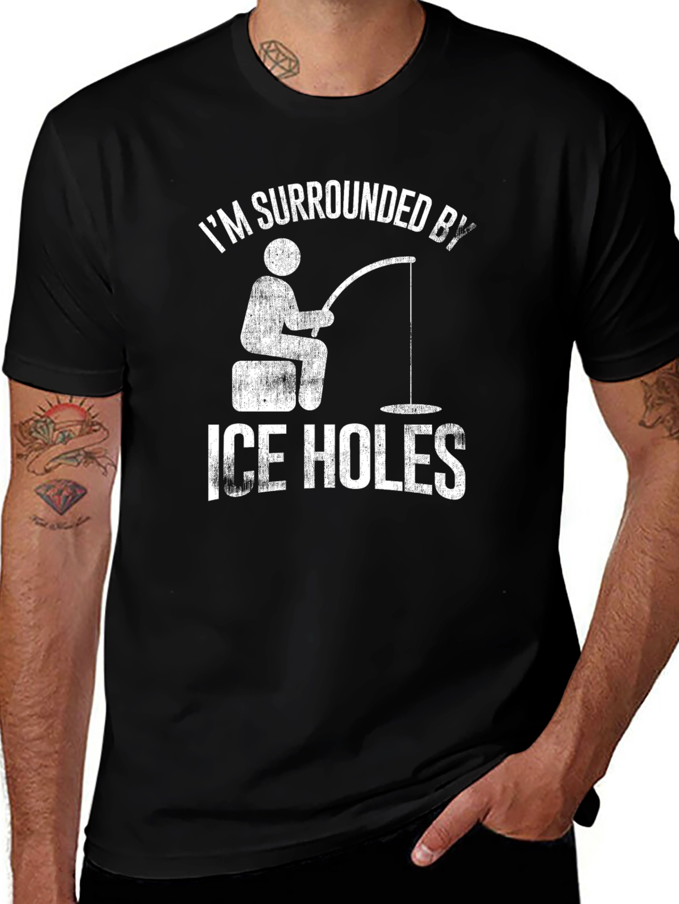 Variant 7 of Funny Ice Fishing T-Shirt - Surrounded by Ice Holes