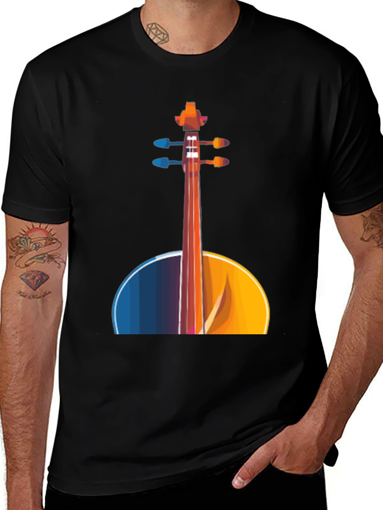 Variant 19 of Abstract Cello Graphic Tee - Black Musical Shirt