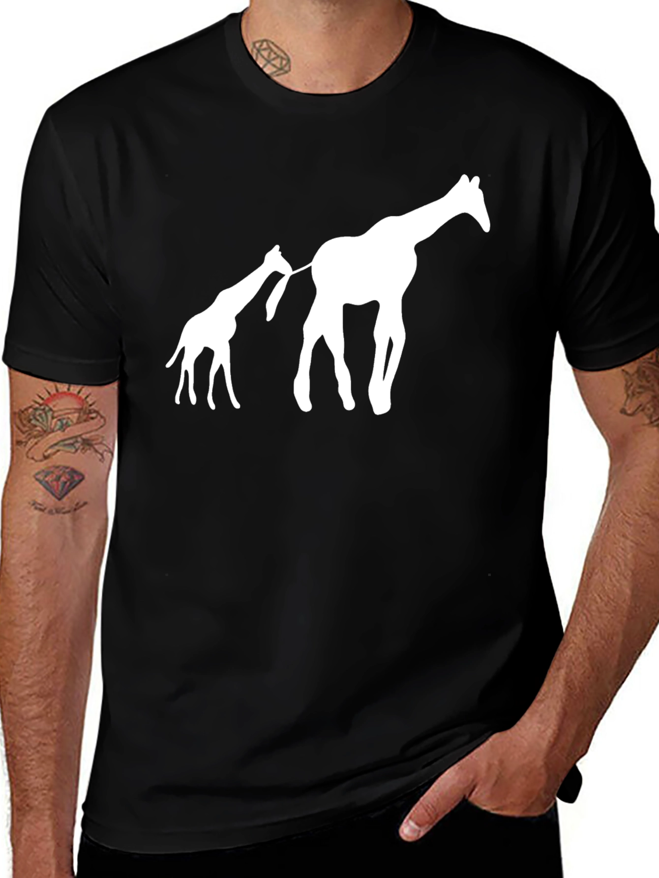 Variant 8 of Funny Giraffe Pulling Tail Black T-Shirt