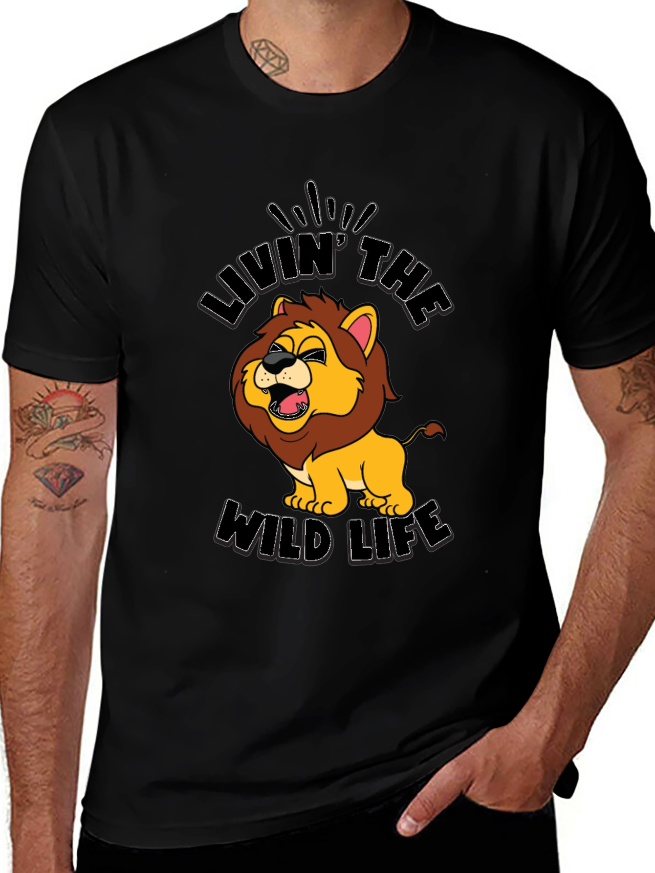 Lion 'Livin' The Wild Life' Graphic Black T-Shirt