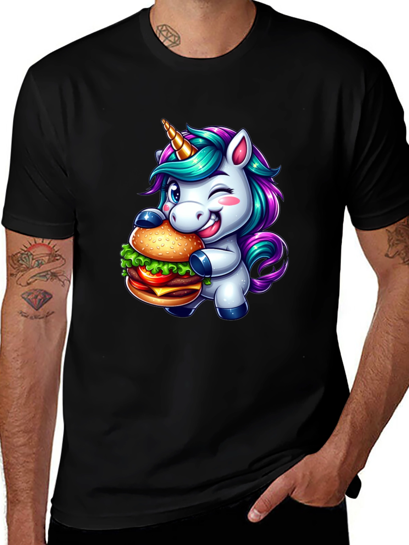 Unicorn Burger T-Shirt - Cute Cartoon Graphic Tee
