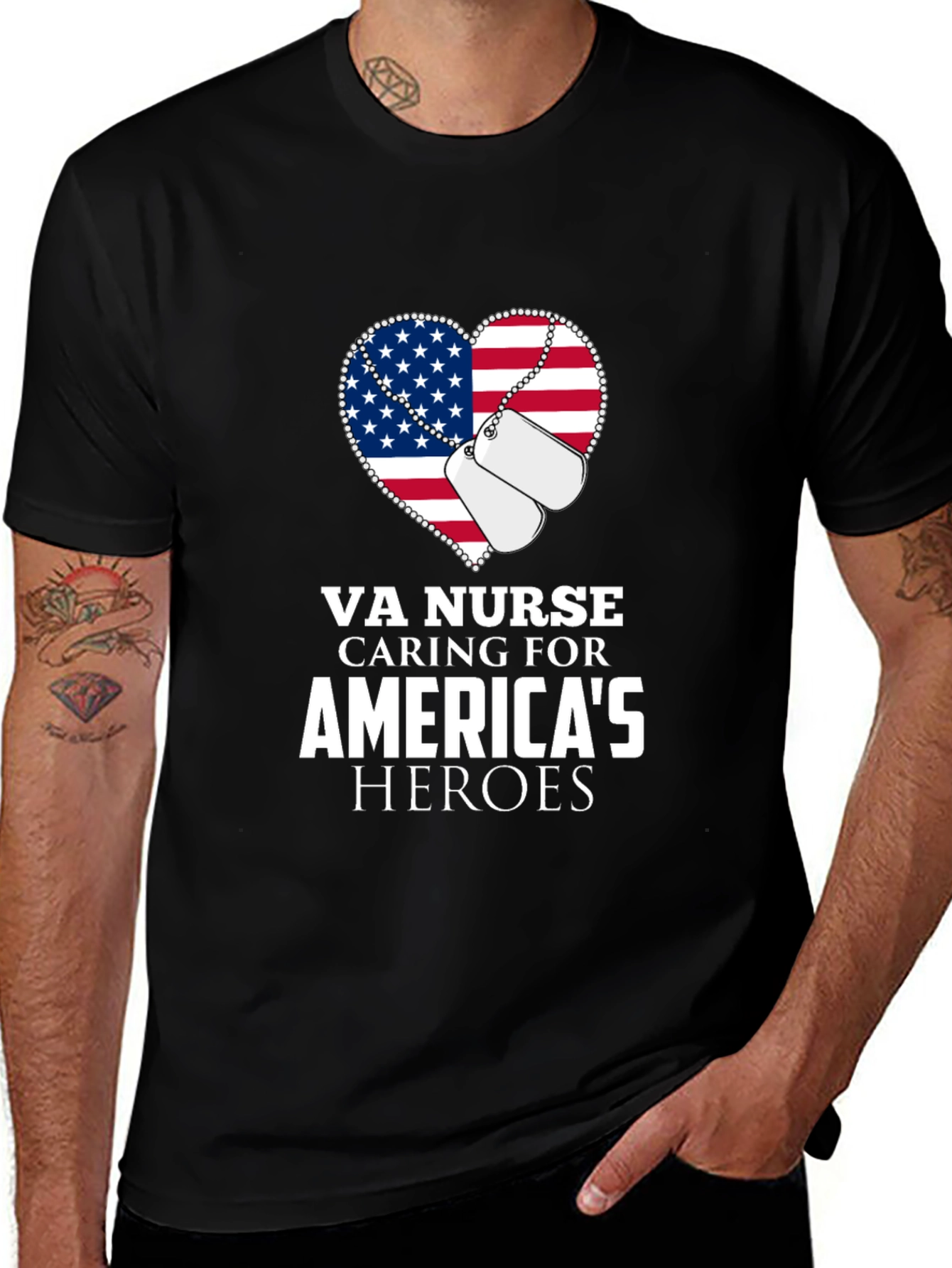 VA Nurse American Flag Heart T-Shirt