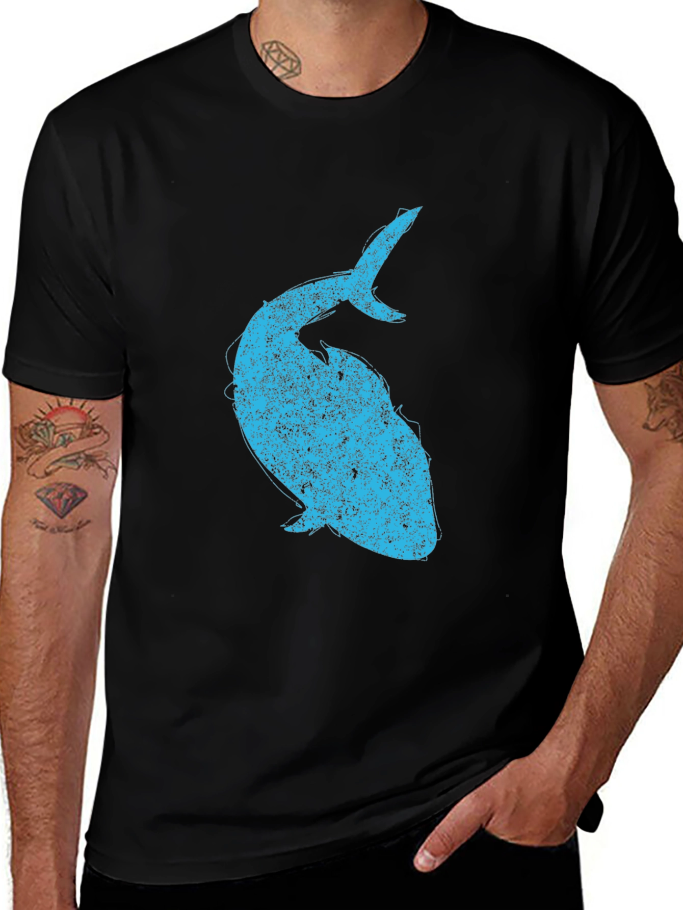 Variant 6 of Men's Black T-Shirt with Blue Whale Graphic