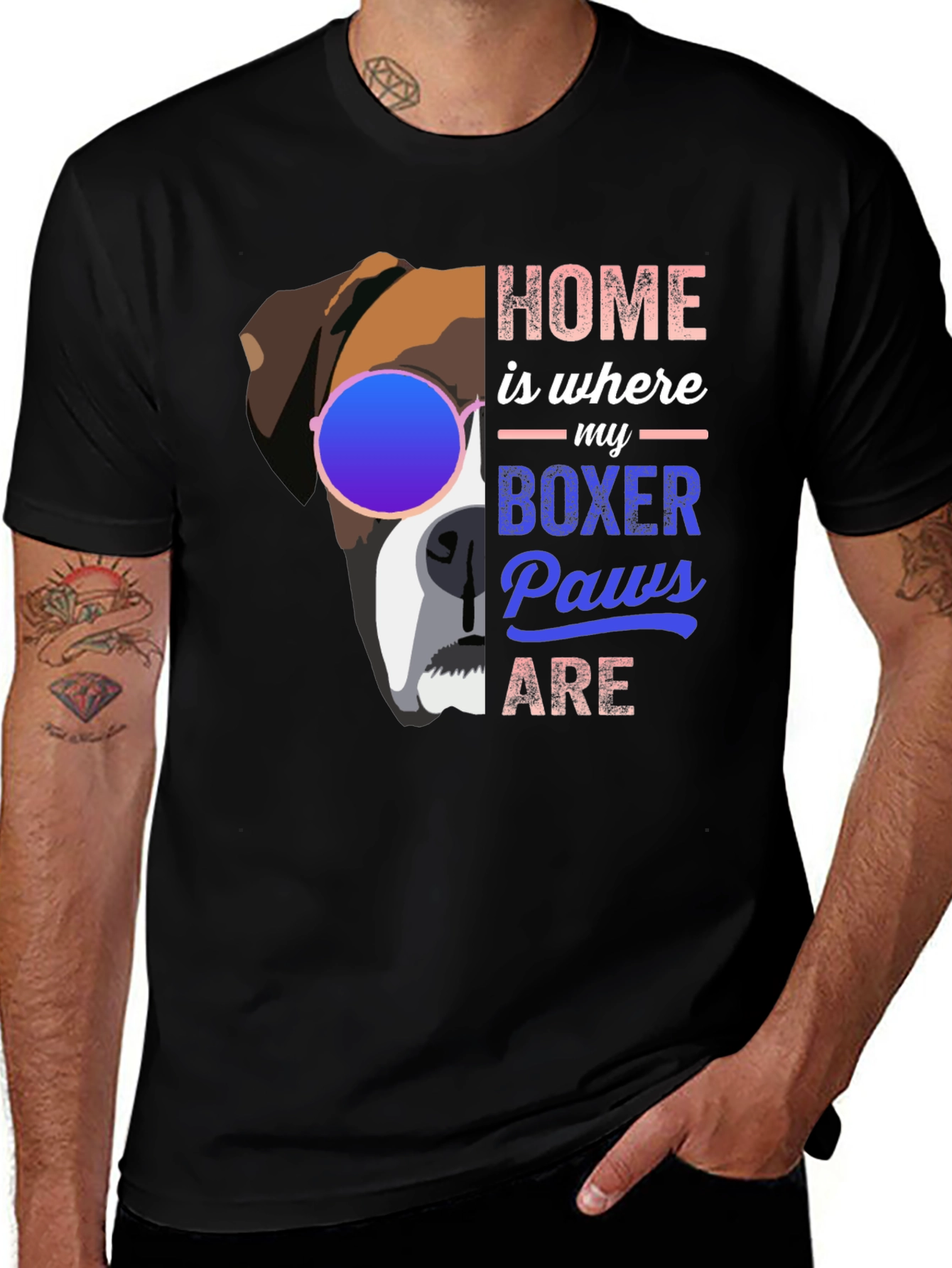 Variant 6 of Boxer Dog Paws Graphic Tee - Home is Where My Boxer is T-Shirt
