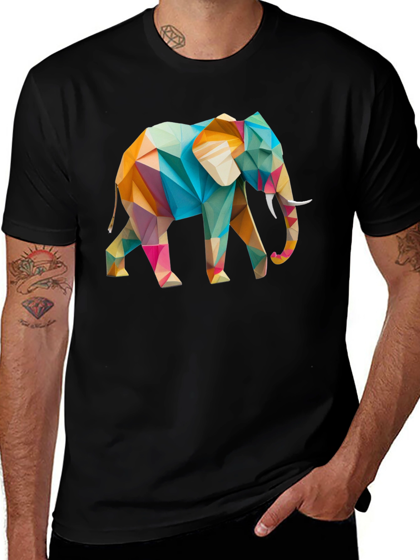 Variant 25 of Geometric Elephant Graphic Black T-Shirt