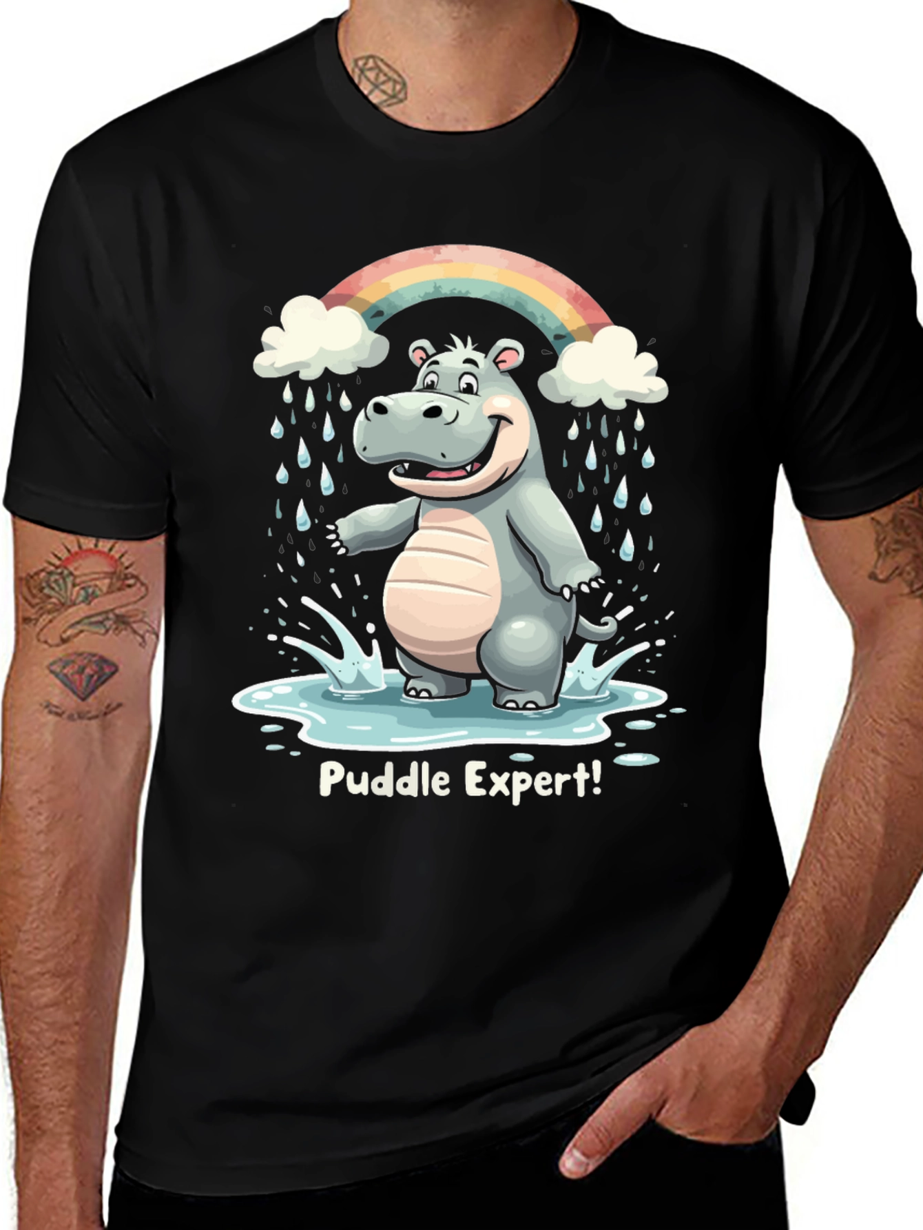Variant 4 of Puddle Expert Hippo T-Shirt - Funny Animal Tee