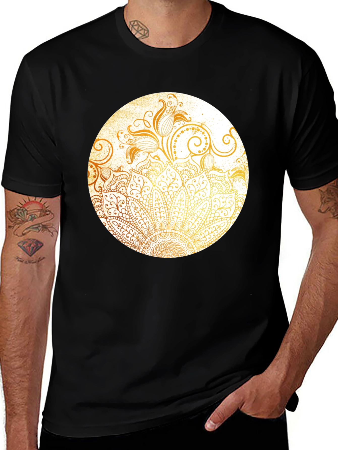 Variant 8 of Floral Mandala Graphic Black T-Shirt