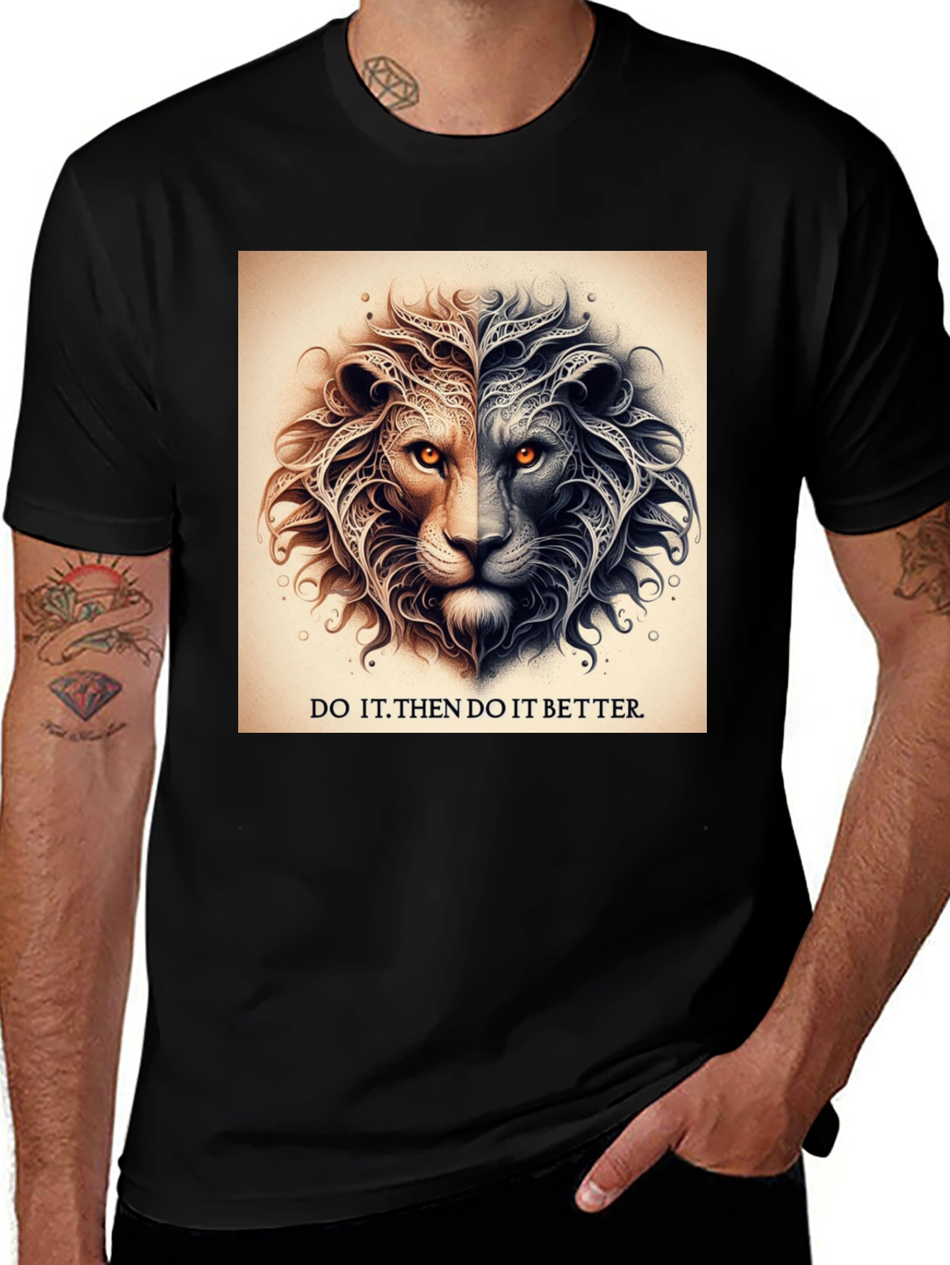 Variant 24 of Lion Face Graphic Black T-Shirt