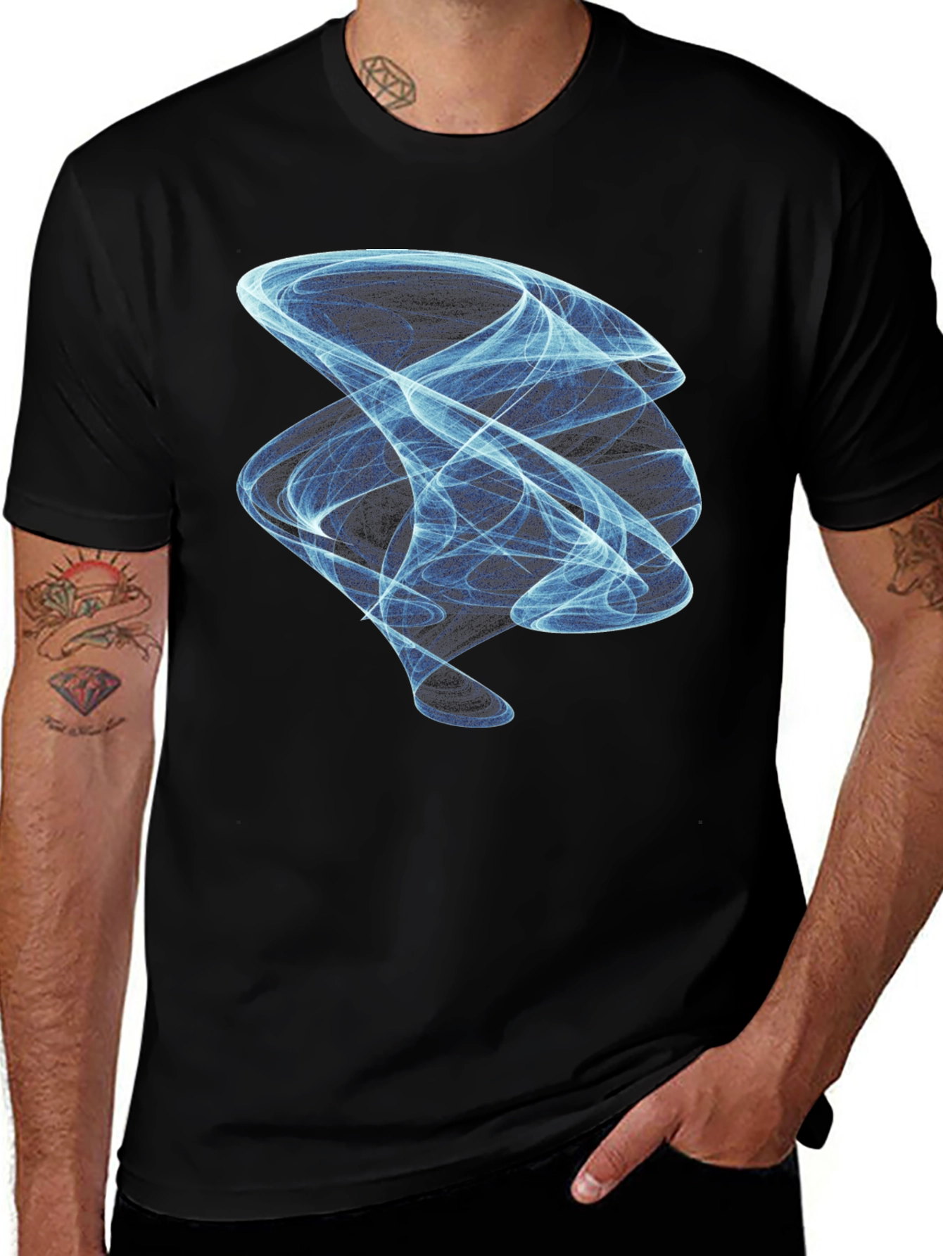 Variant 8 of Abstract Blue Swirl Graphic Tee - Modern Black T-Shirt