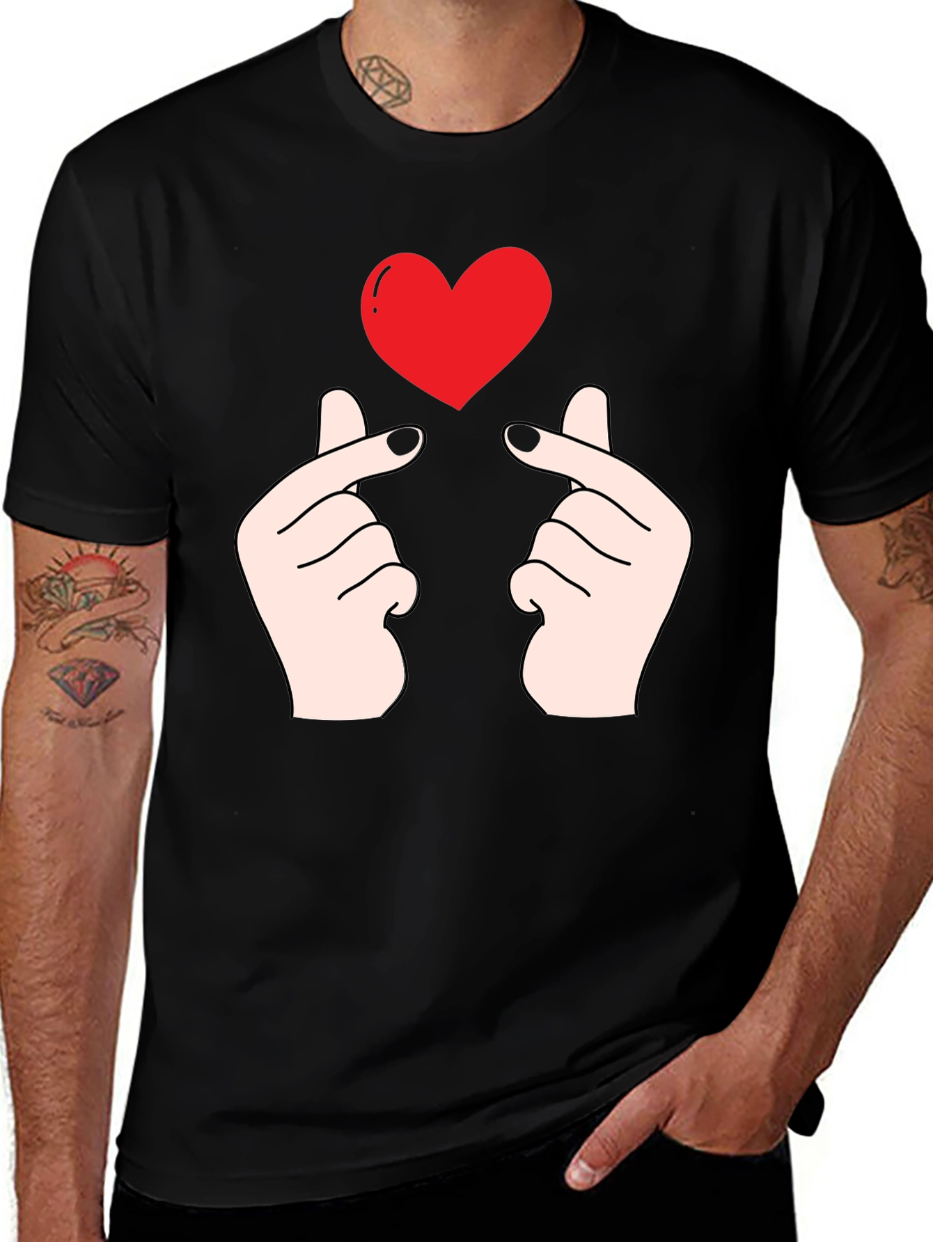 Heart Finger Love T-Shirt - Black