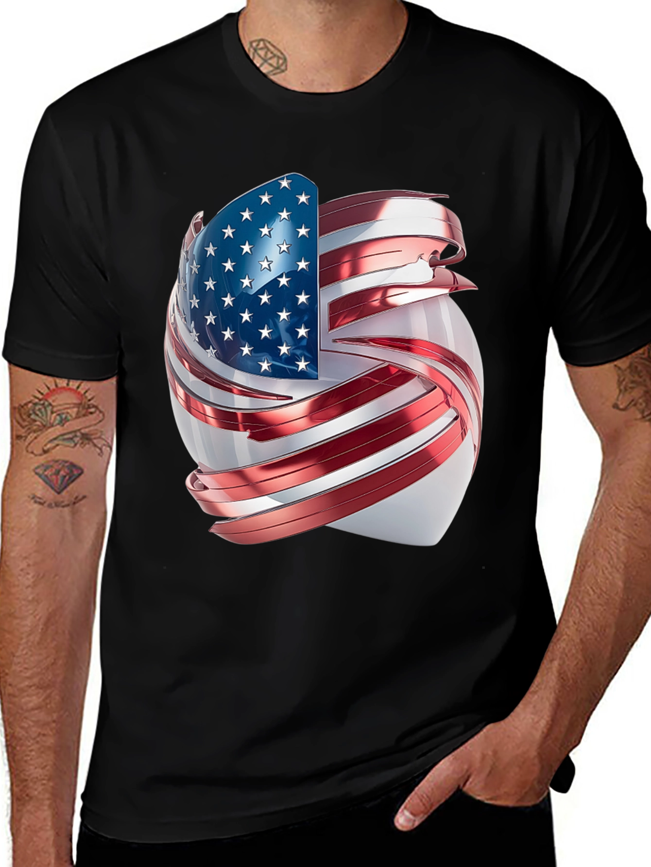 American Flag Swirl Graphic T-Shirt