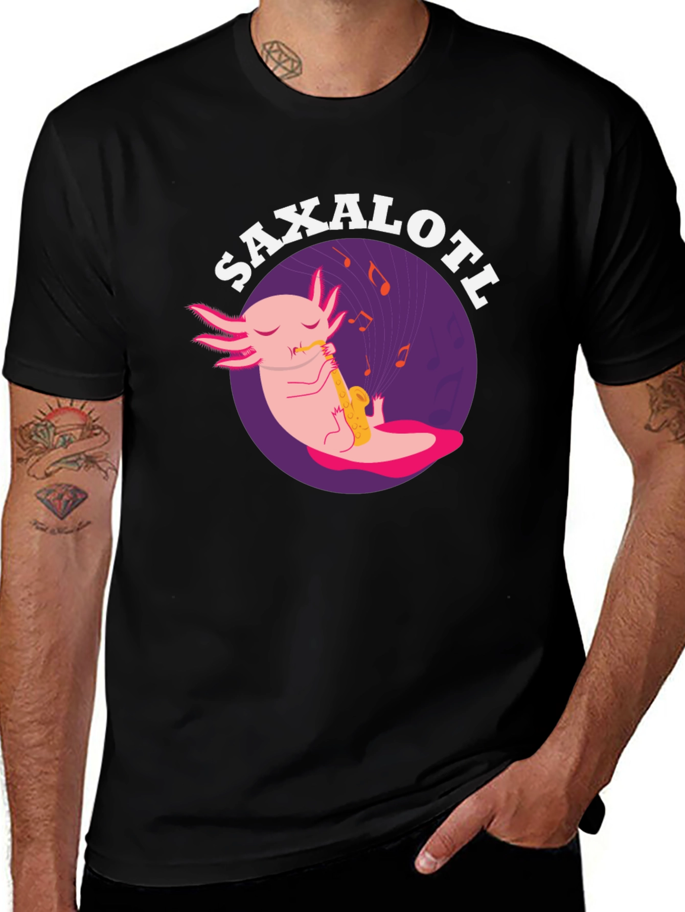 Variant 4 of Saxalotl Funny Axolotl Saxophone T-Shirt
