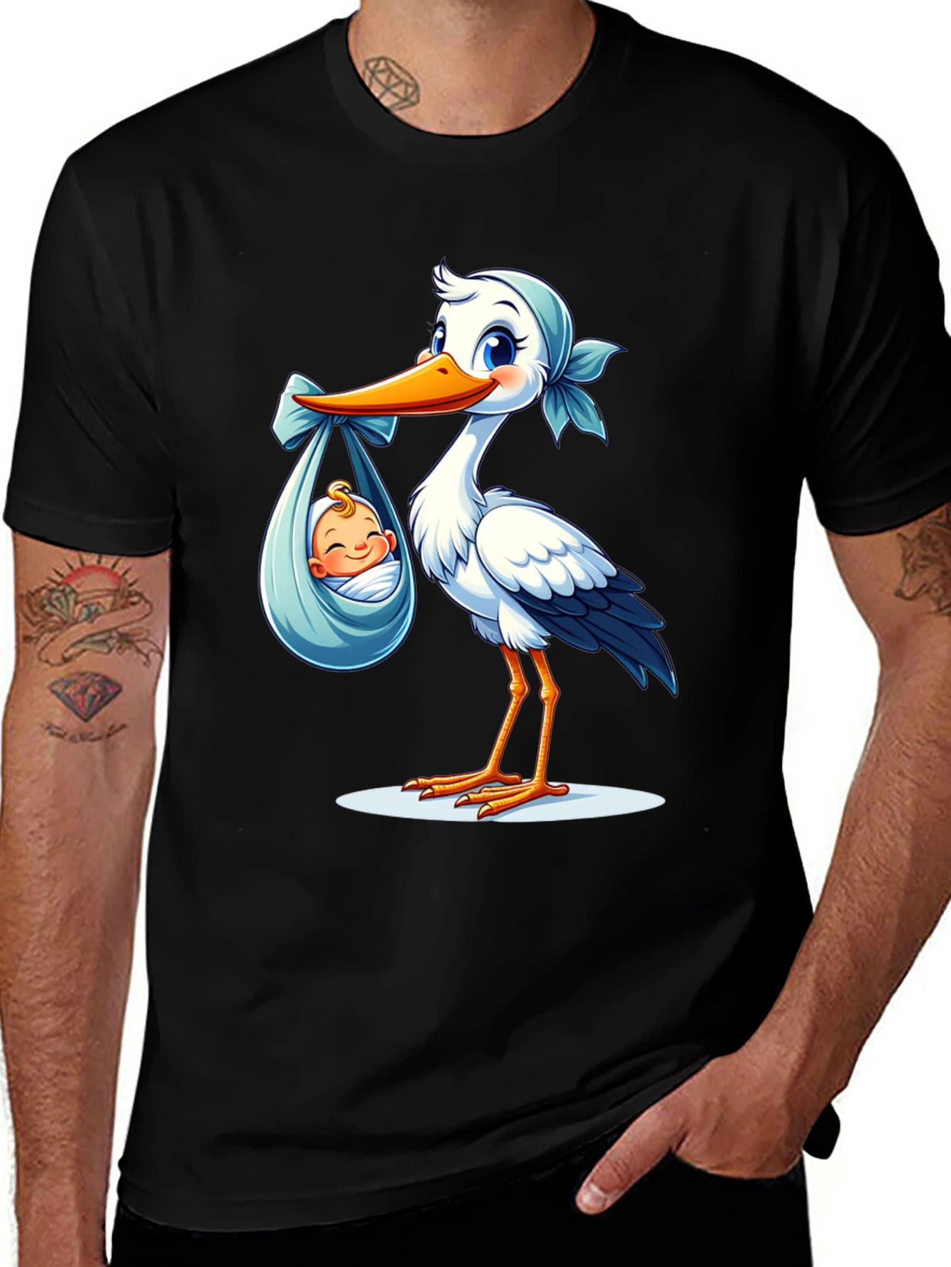 Variant 5 of Stork Delivering Baby Graphic Tee