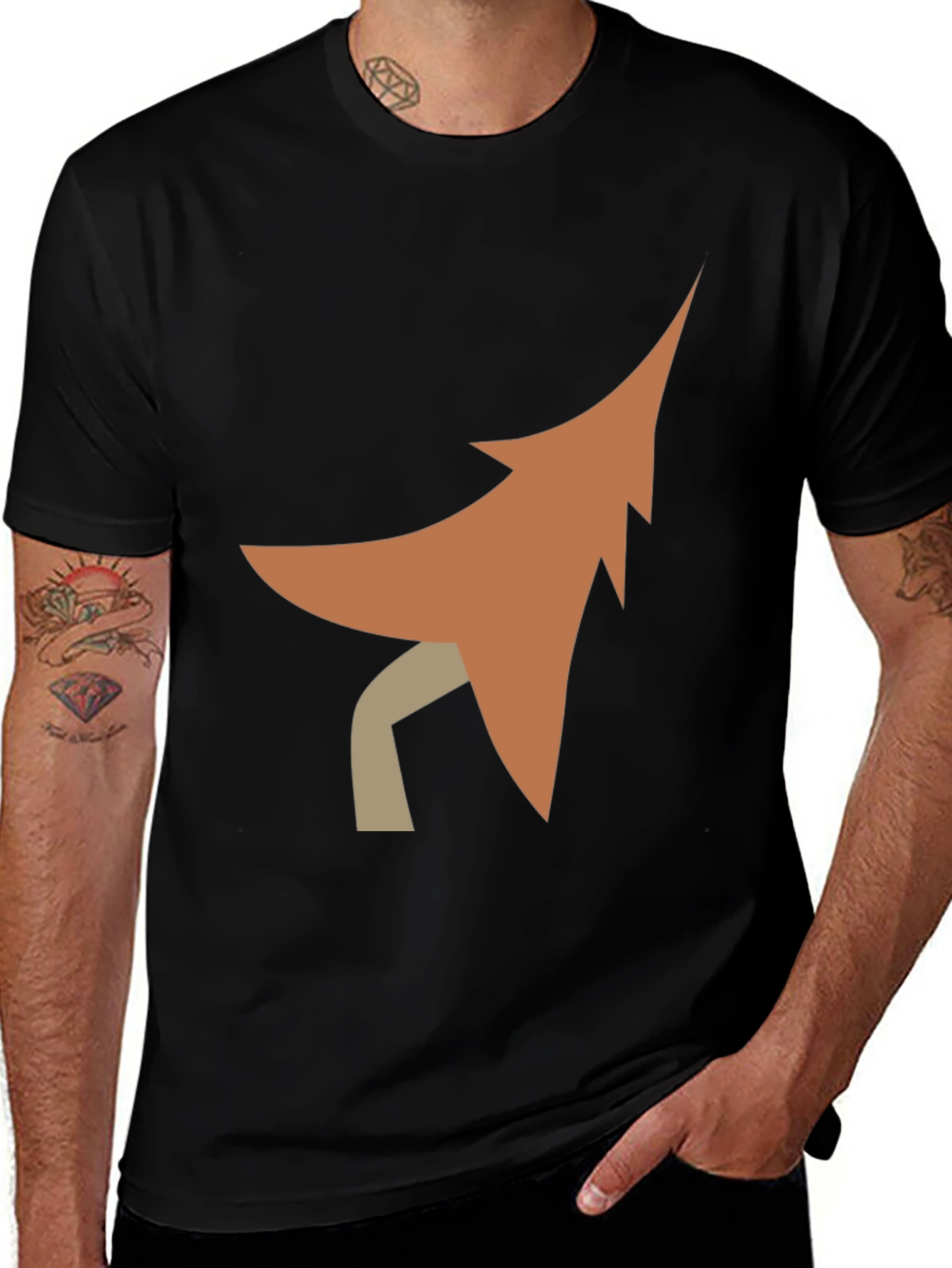 Variant 12 of Cartoon Fox Tail Graphic Tee - Casual Black T-Shirt