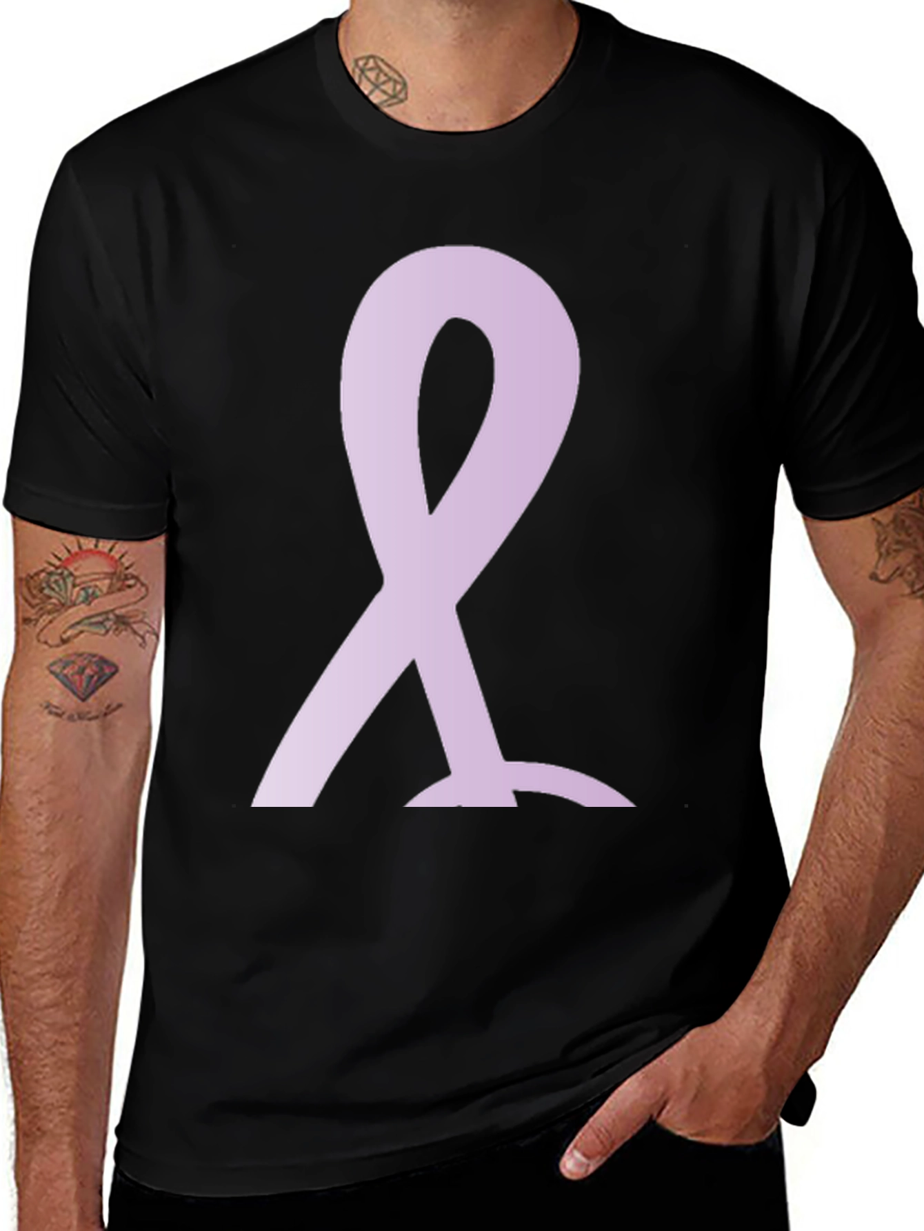 Lavender Ribbon Black T-Shirt: Support and Awareness