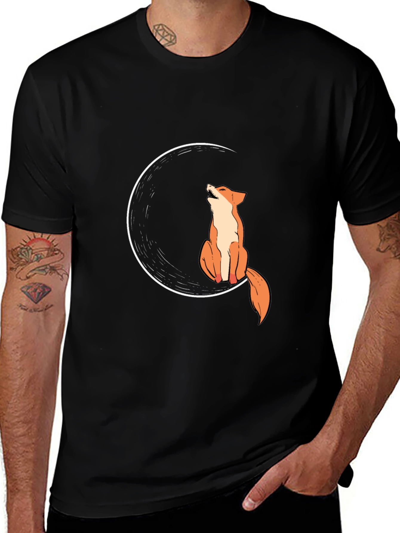 Fox Moon Black T-Shirt - Stylish Graphic Tee