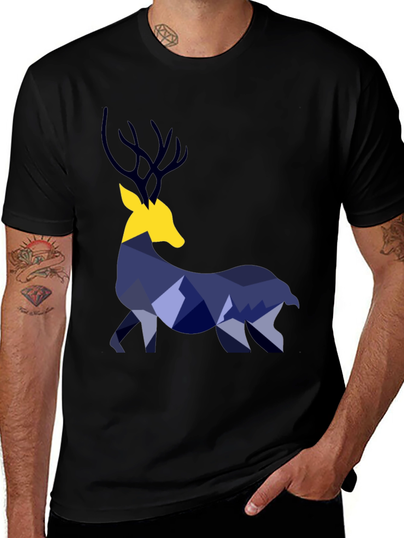 Variant 7 of Geometric Deer Graphic Tee - Black
