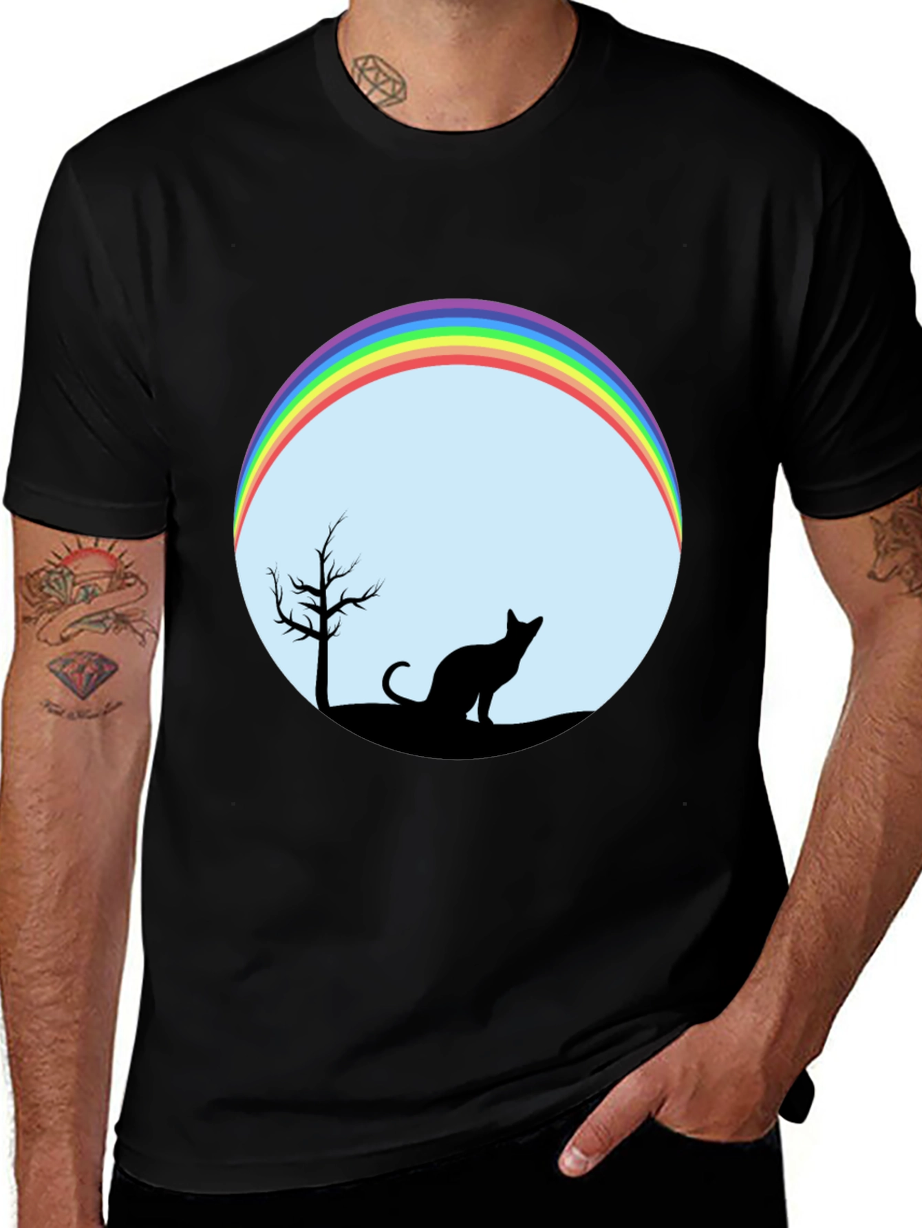 Variant 15 of Cat Silhouette Rainbow Graphic Tee - Unisex