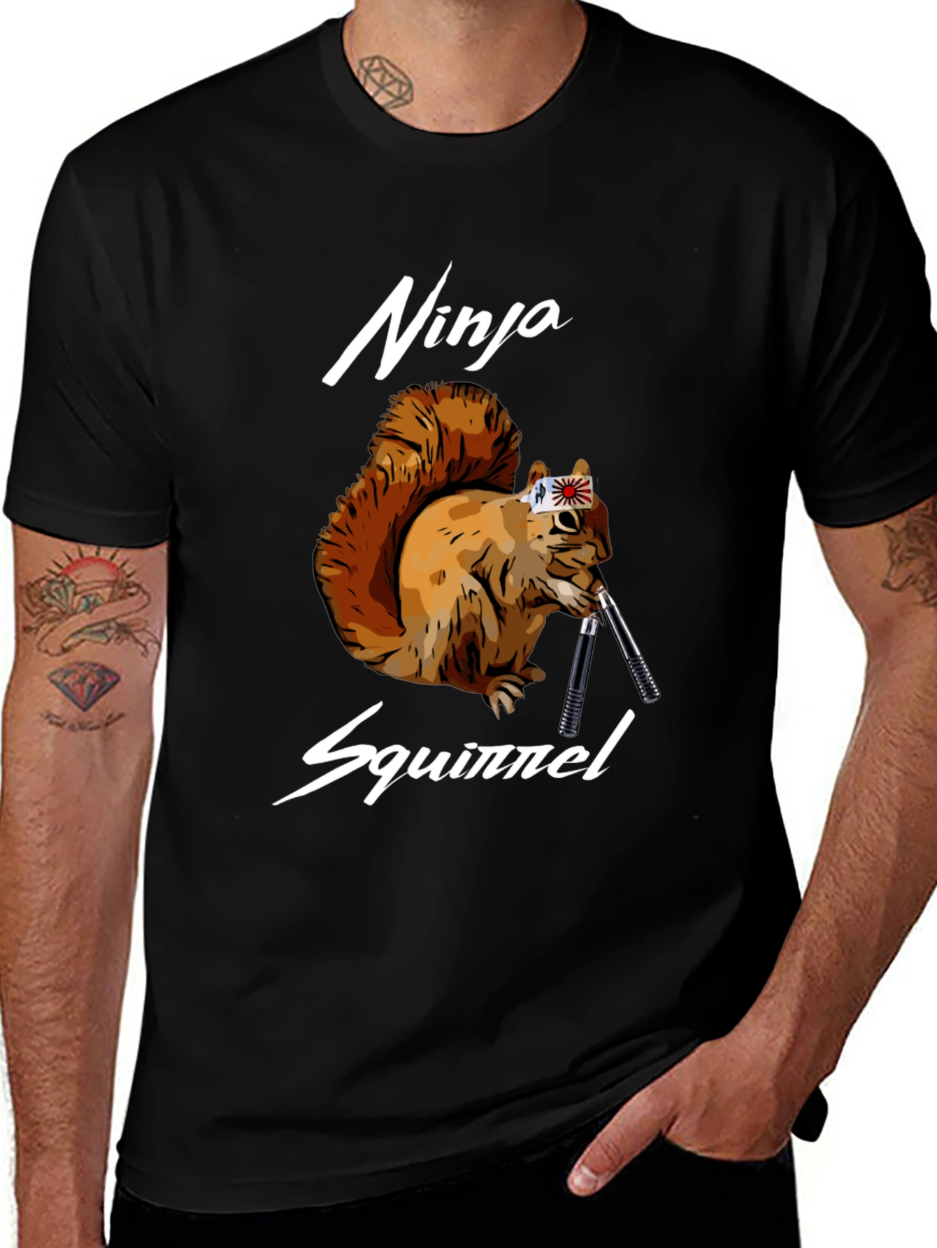 Variant 18 of Ninja Squirrel Graphic T-Shirt - Black