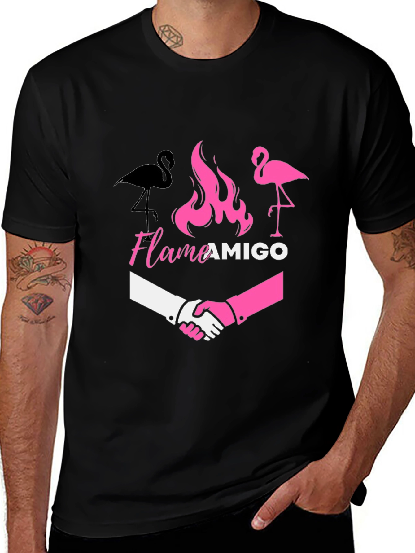 FlameAMIGO Flamingo Black Graphic T-Shirt